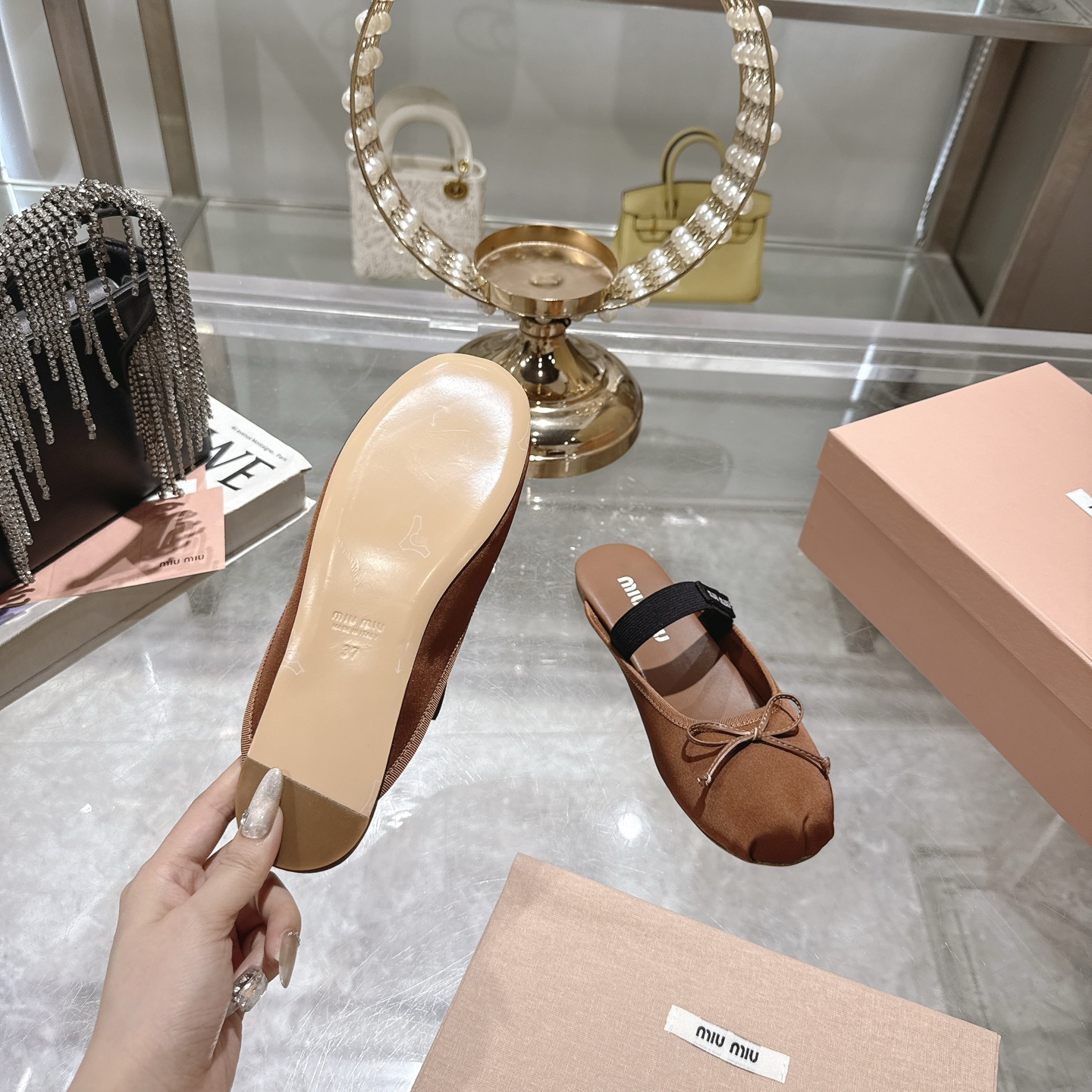 Miu Miu Bow-Embellished Leather Slippers, Women's Shoes, US Size 5 to 9 10 i1745735504359 3212 0 8