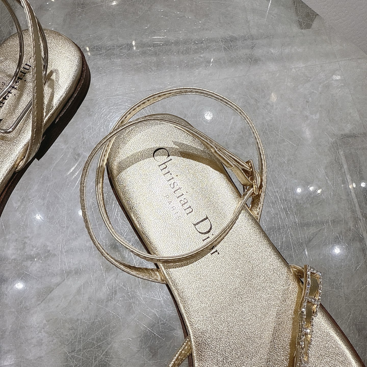 Dior Women's Gold-Tone Rhinestone Embellished Leather Flat Sandals 8 i1746270005205 5073 0 6