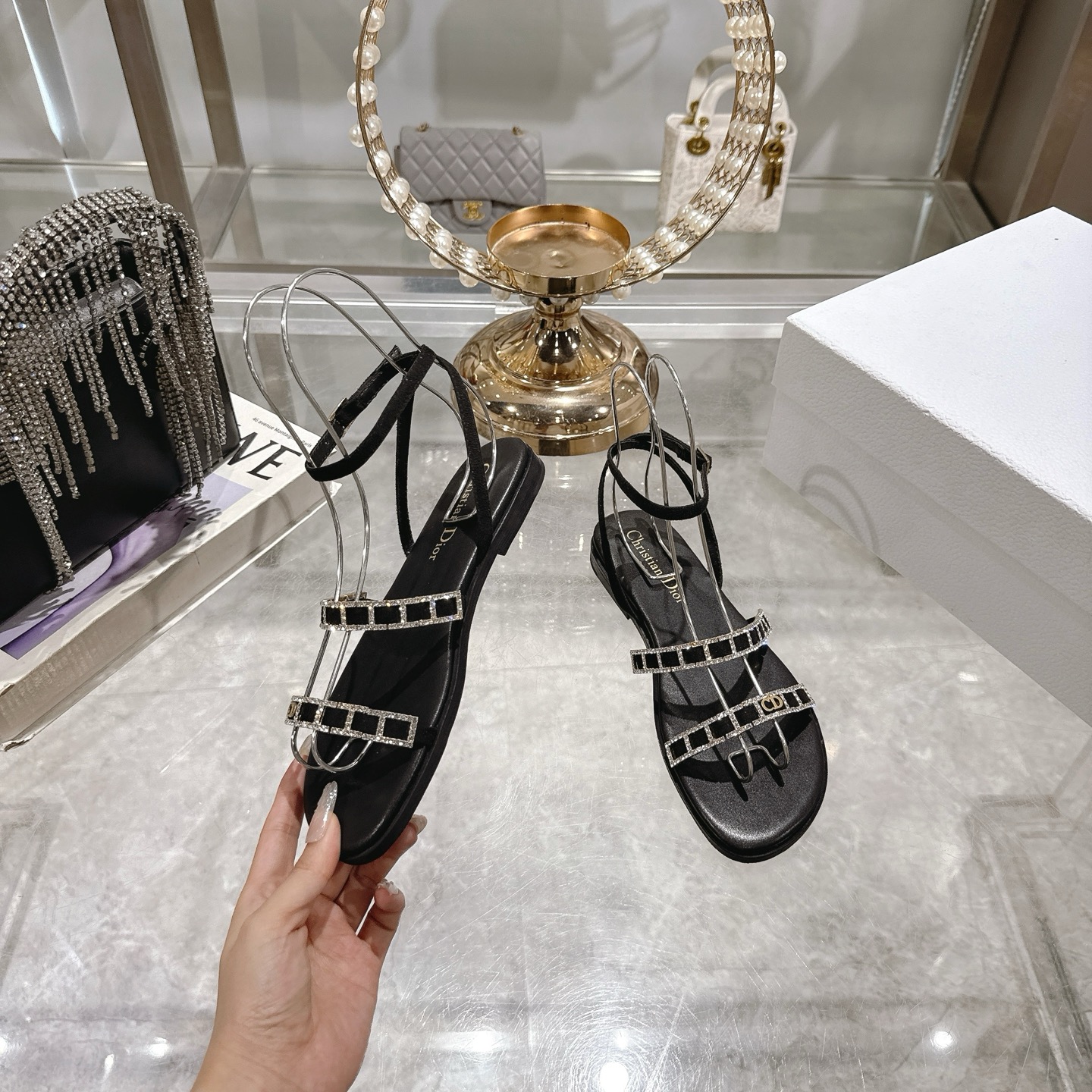 Dior 25SS Diamante Strap Flat Sandals - Summer Style, Comfortable Fit 5 i1746270127252 8224 0 3