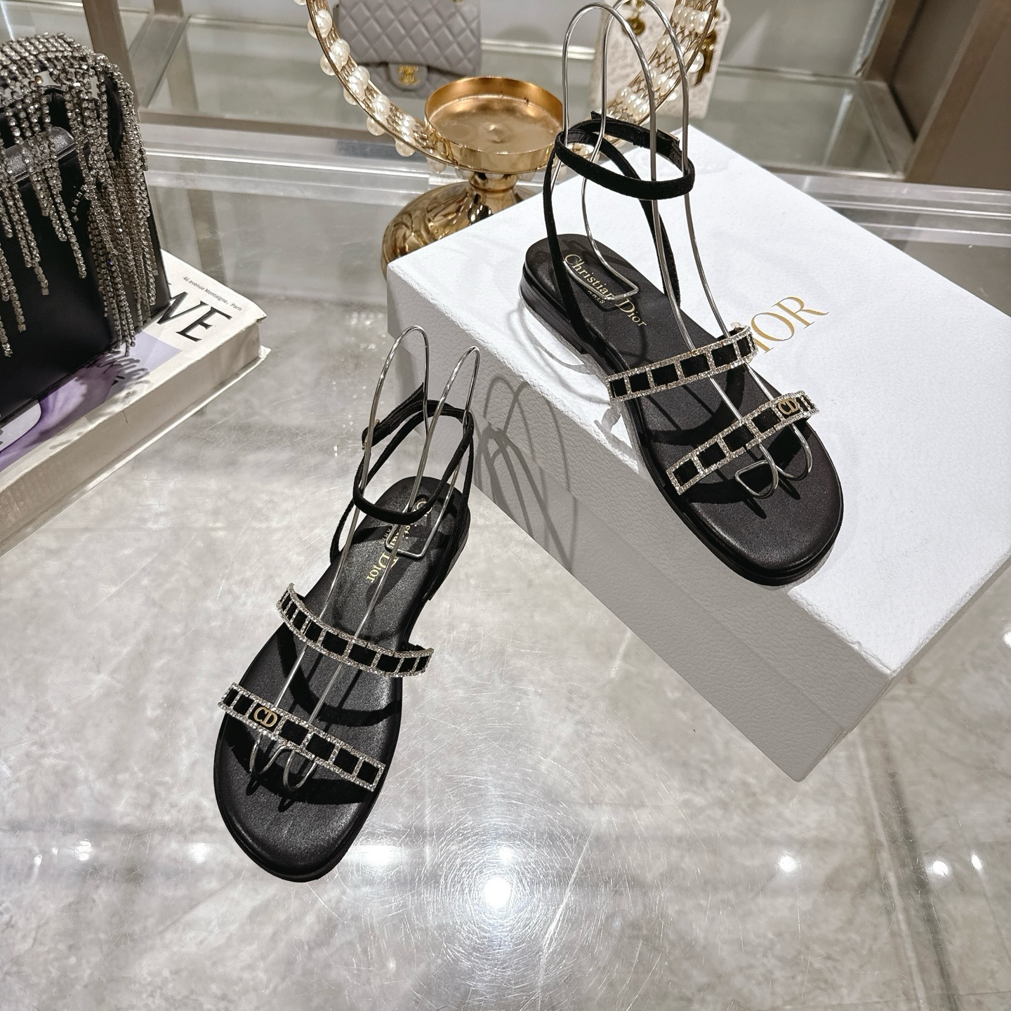 Dior 25SS Diamante Strap Flat Sandals - Summer Style, Comfortable Fit 7 i1746270130358 8151 0 5