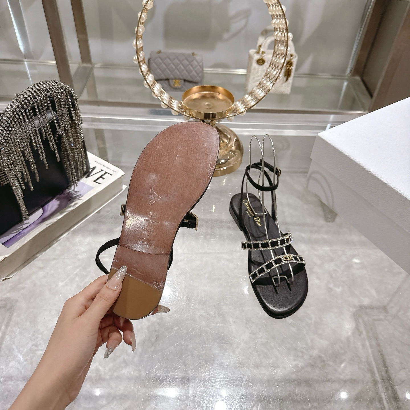 Dior 25SS Diamante Strap Flat Sandals - Summer Style, Comfortable Fit 10 i1746270130397 6469 0 8