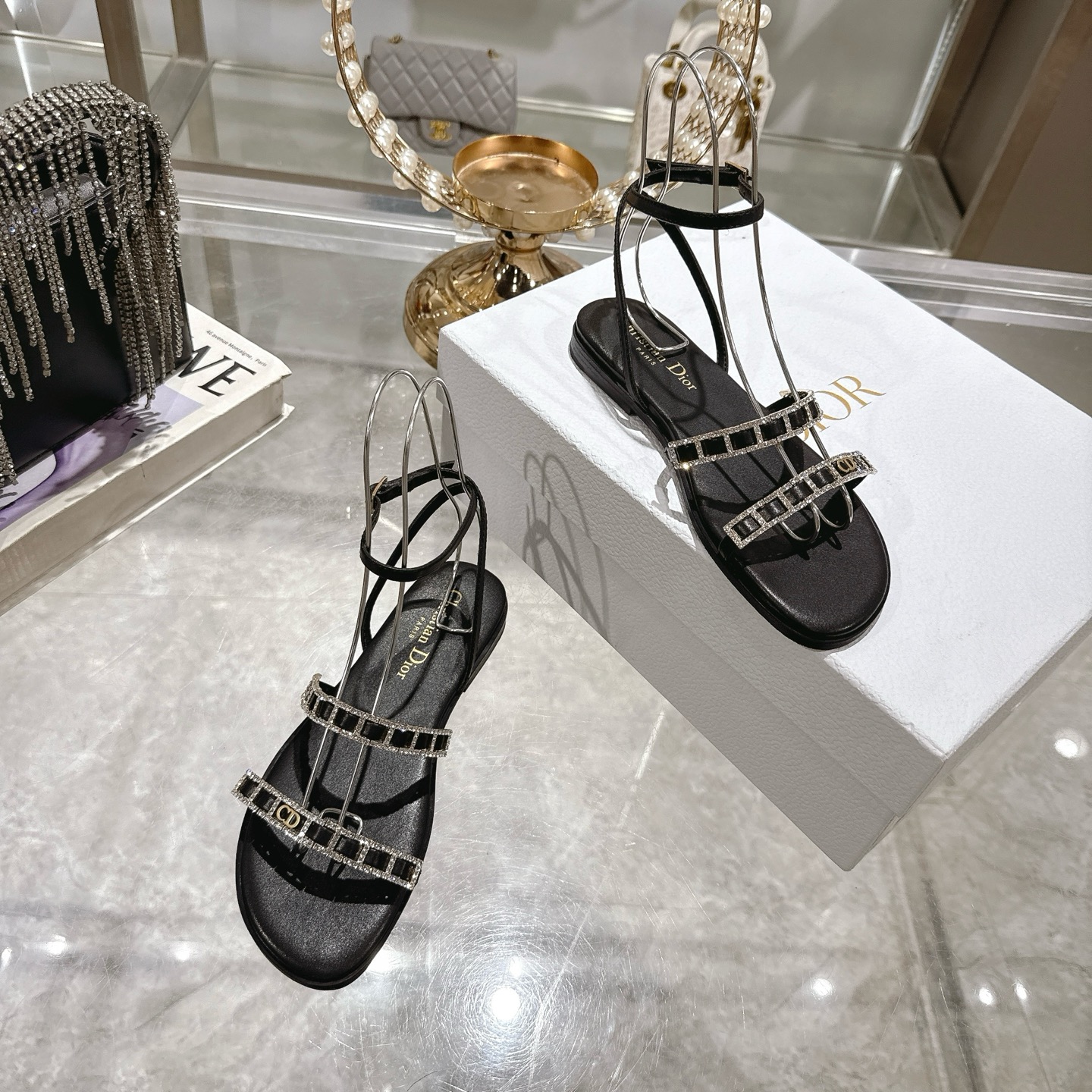 Dior Women's Flat Sandals with Rhinestone Embellishments - Summer Collection 6 i1746270162324 4540 0 4