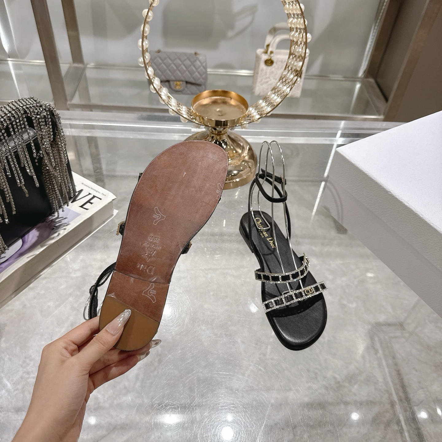 Dior Women's Flat Sandals with Rhinestone Embellishments - Summer Collection 9 i1746270162404 3385 0 7