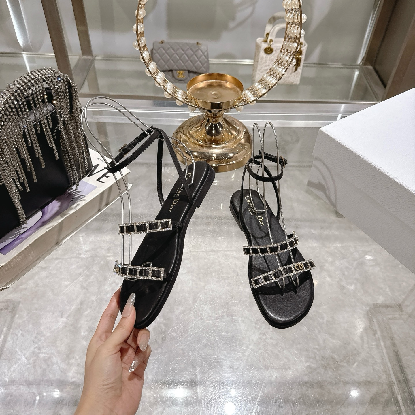 Dior Women's Flat Sandals with Rhinestone Embellishments - Summer Collection 4 i1746270165717 4627 0 2