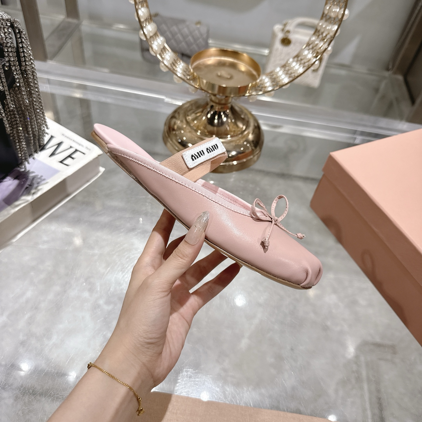 Miu Miu Pink Leather Ballerina Slippers with Bow Accent - Chic & Comfortable 7 i1746689528479 5417 0 3