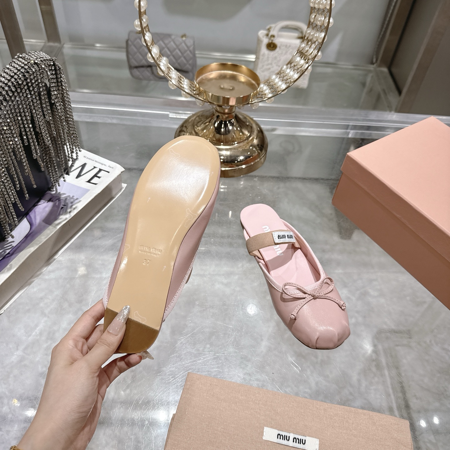 Miu Miu Pink Leather Ballerina Slippers with Bow Accent - Chic & Comfortable 10 i1746689528725 4076 0 7