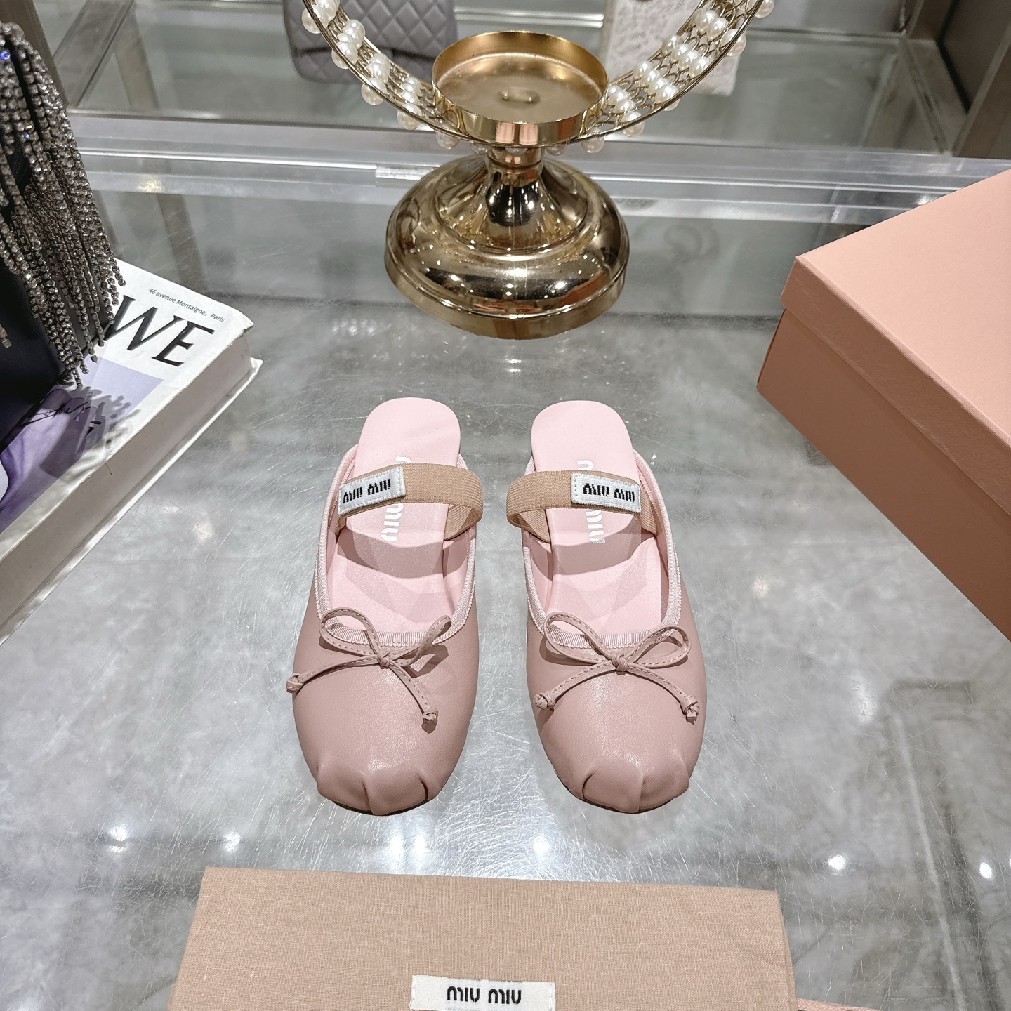 Miu Miu Pink Leather Ballerina Slippers with Bow Accent - Chic & Comfortable 3 i1746689530572 4332 0 0