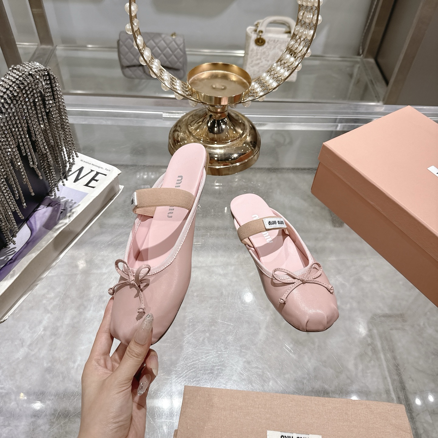 Miu Miu Pink Leather Ballerina Slippers with Bow Accent - Chic & Comfortable 6 i1746689530633 7364 0 2