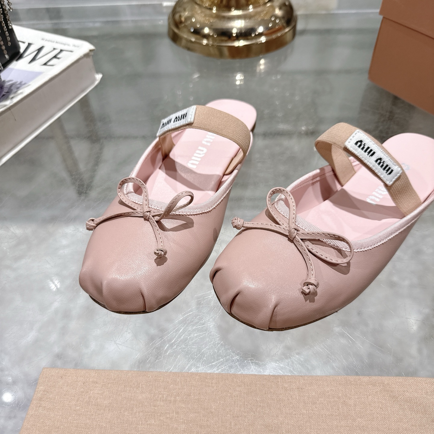 Miu Miu Pink Leather Ballerina Slippers with Bow Accent - Chic & Comfortable 9 i1746689530644 1645 0 6