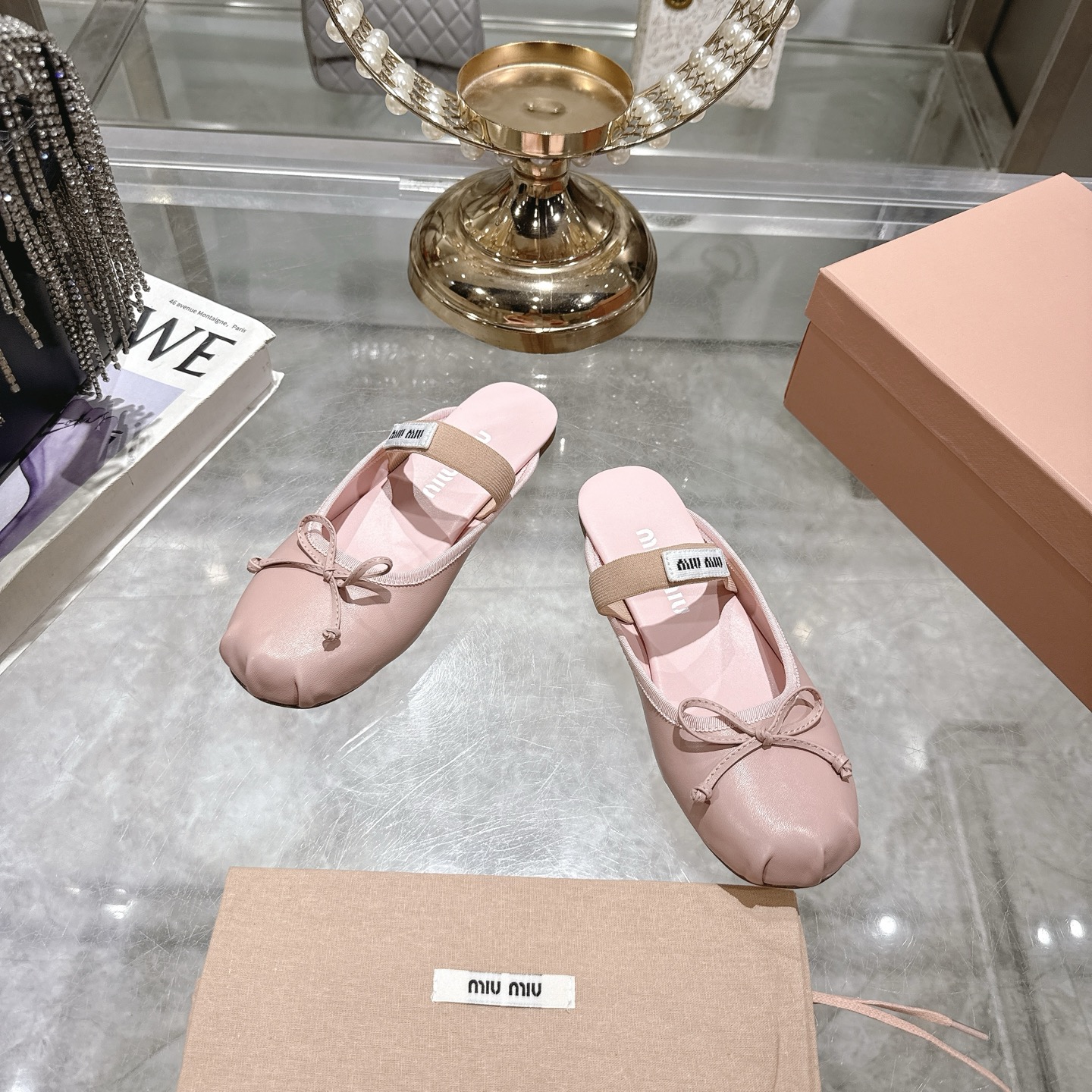 Miu Miu Pink Leather Ballerina Slippers with Bow Accent - Chic & Comfortable 4 i1746689559978 7464 0 1