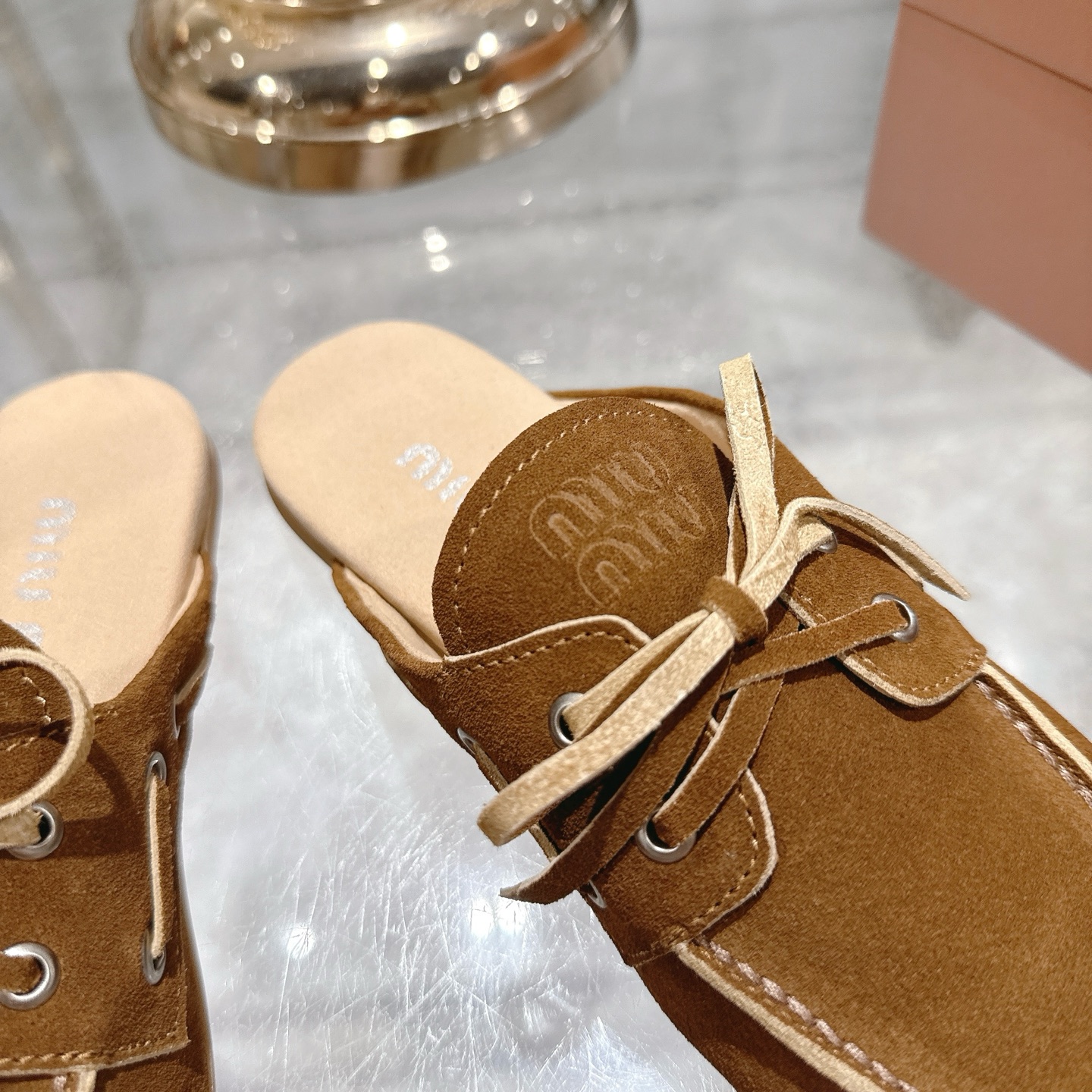 Miu Miu Suede Lace-Up Flat Mules, Elegant and Comfortable Shoes for Women 8 i1746692083365 5537 0 6