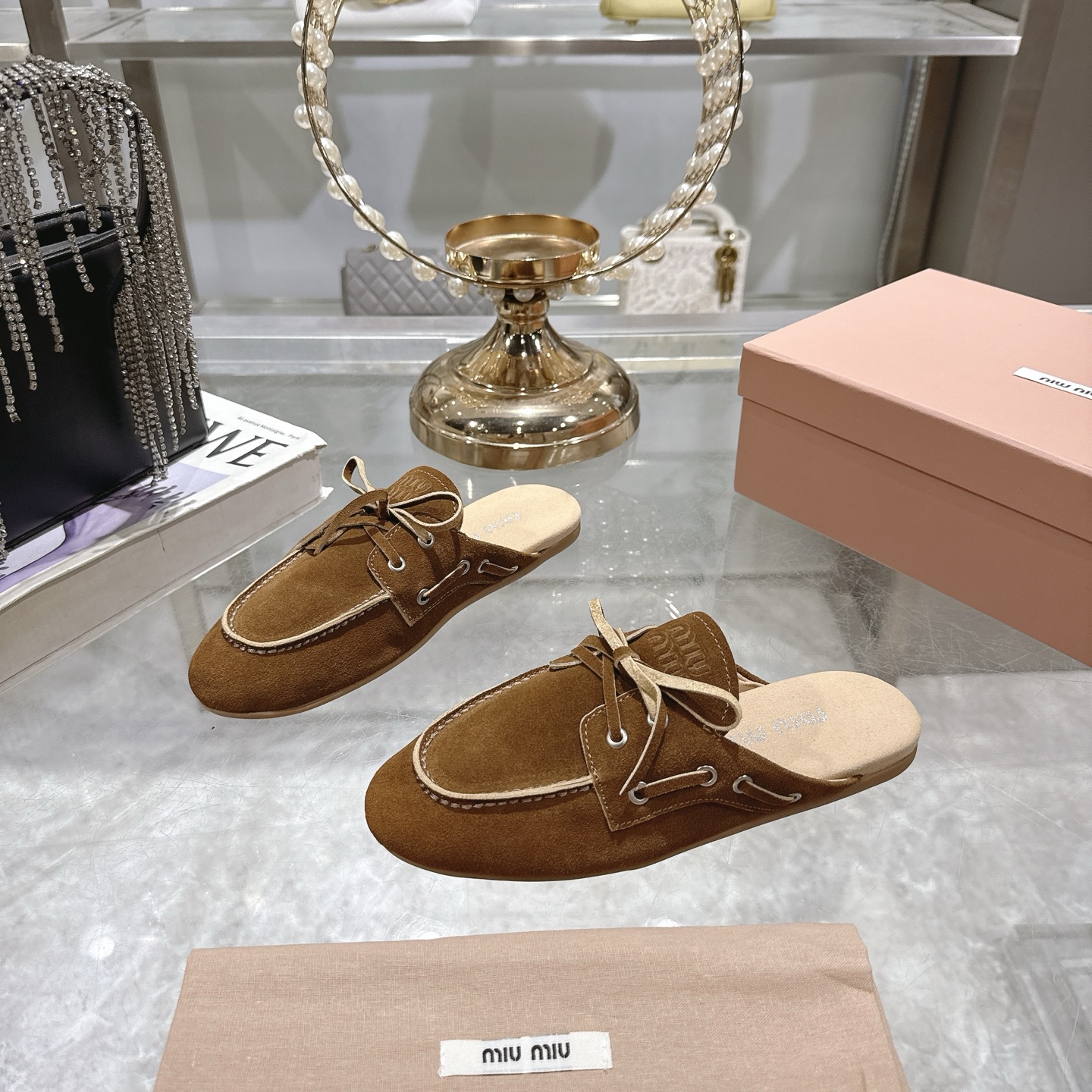 Miu Miu Suede Lace-Up Flat Mules, Elegant and Comfortable Shoes for Women 4 i1746692083670 5846 0 2