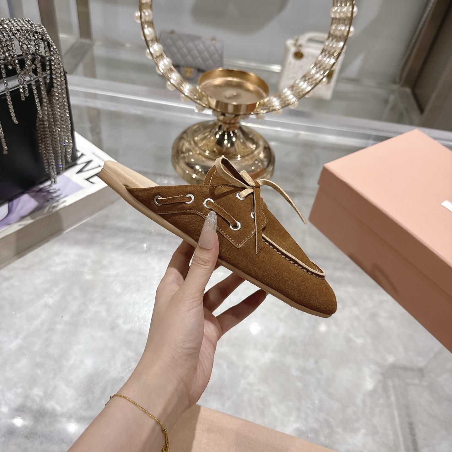 Miu Miu Suede Lace-Up Flat Mules, Elegant and Comfortable Shoes for Women 6 i1746692083688 1324 0 4