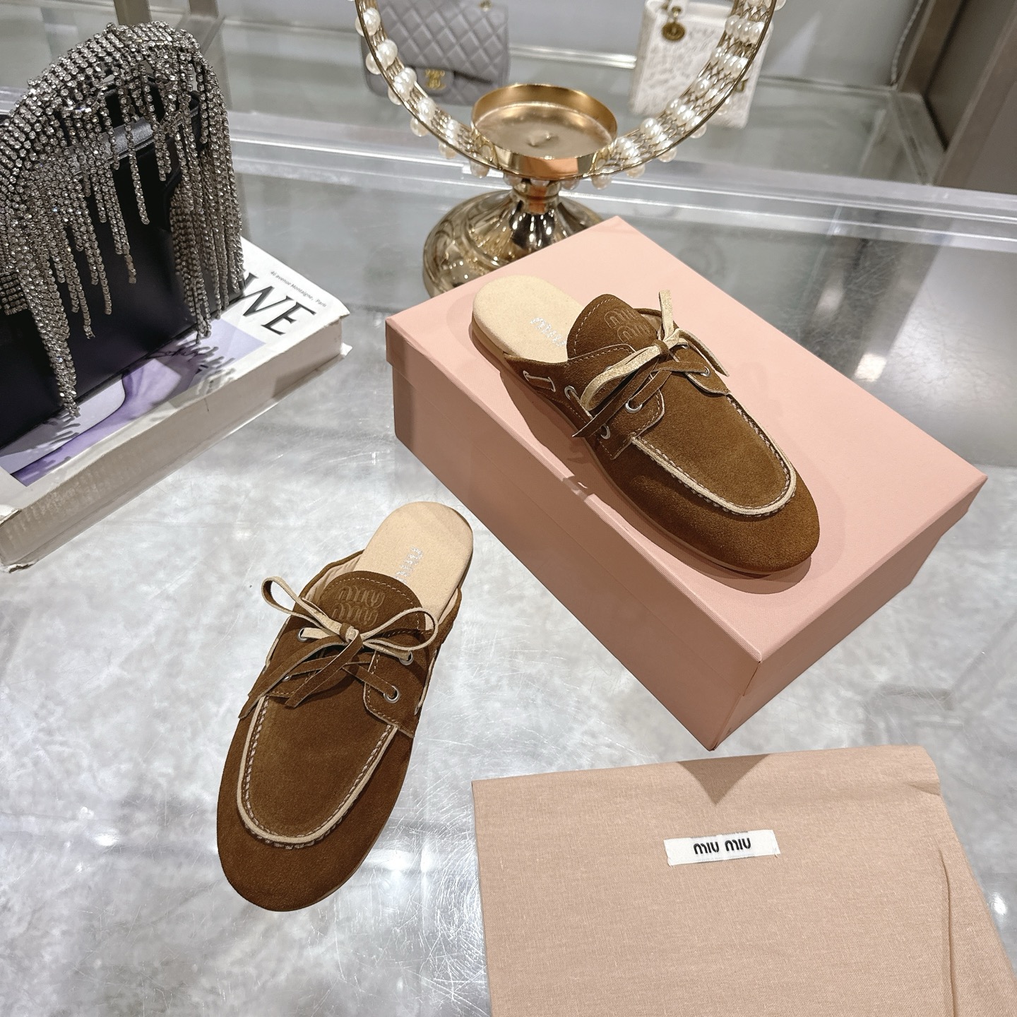 Miu Miu Suede Lace-Up Flat Mules, Elegant and Comfortable Shoes for Women 7 i1746692085523 4509 0 5