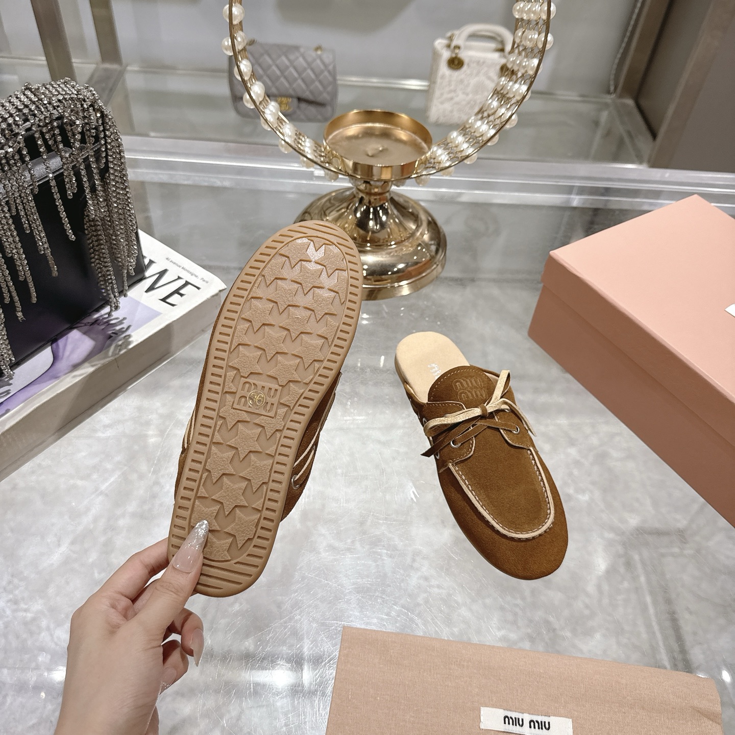 Miu Miu Suede Lace-Up Flat Mules, Elegant and Comfortable Shoes for Women 10 i1746692085598 5007 0 8