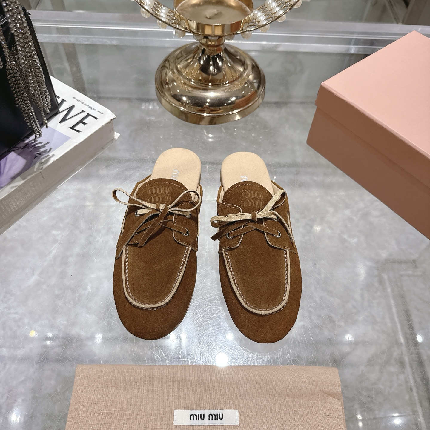 Miu Miu Suede Lace-Up Flat Mules, Elegant and Comfortable Shoes for Women 3 i1746692085614 7735 0 0