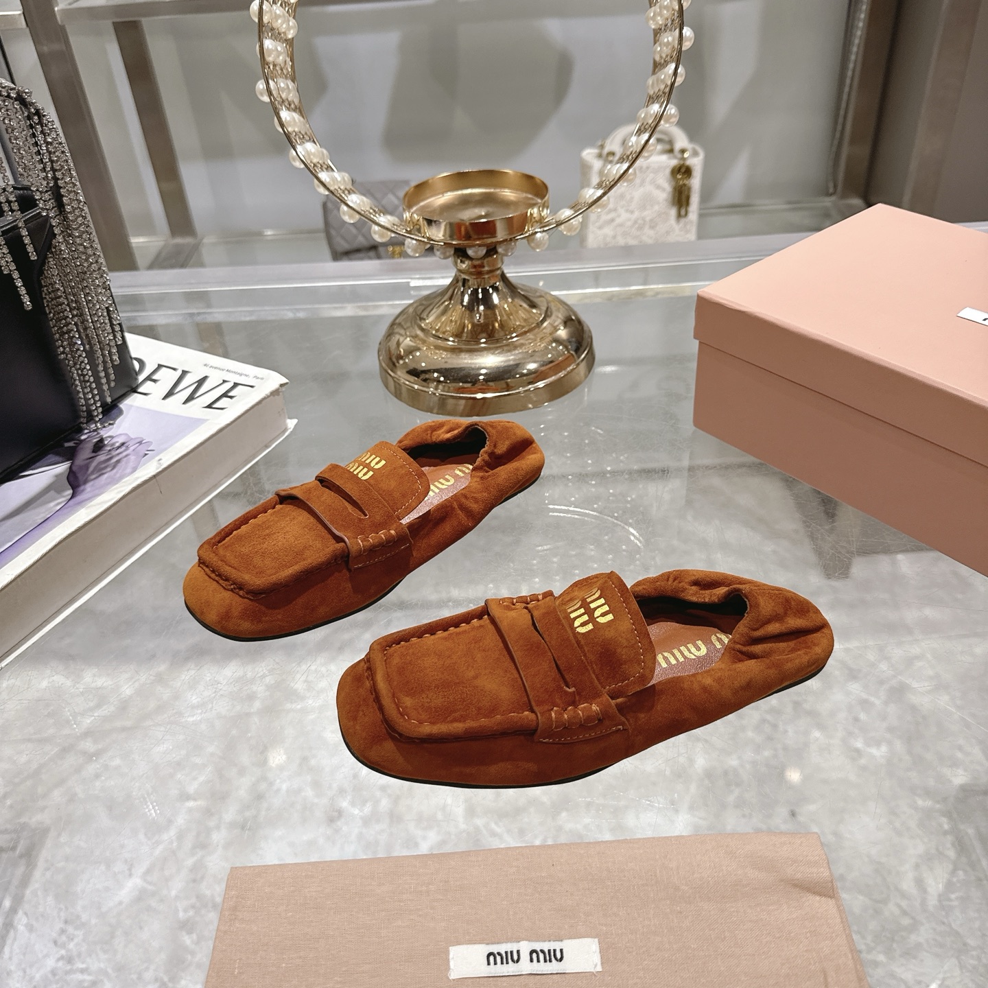 Miu Miu 25SS Ballet Flats Loafers Suede Leather Slip-Ons