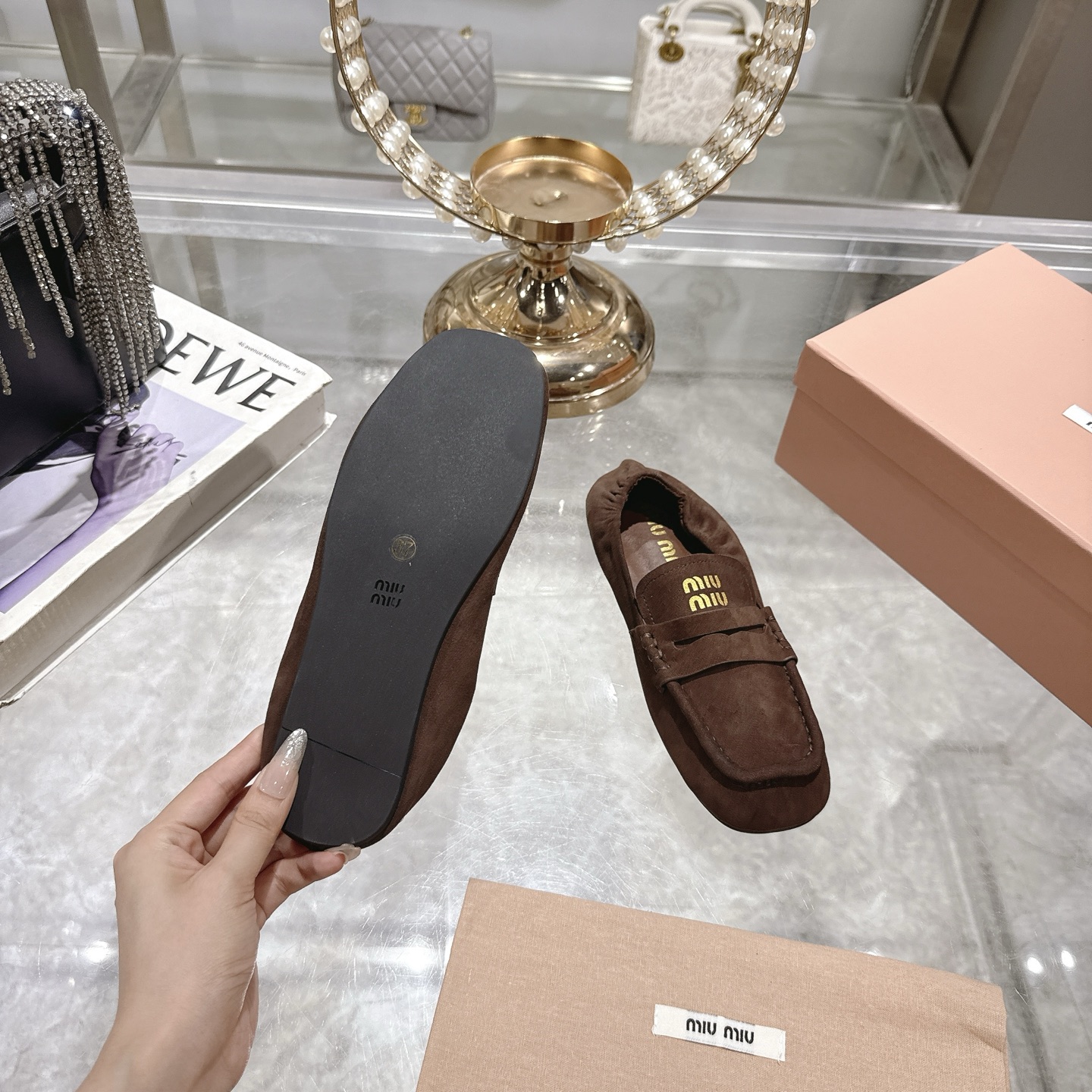Miu Miu Women's Suede Loafers Ballet Flats, Slip-On Style, Comfortable and Chic 10 i1746692359282 5536 0 8