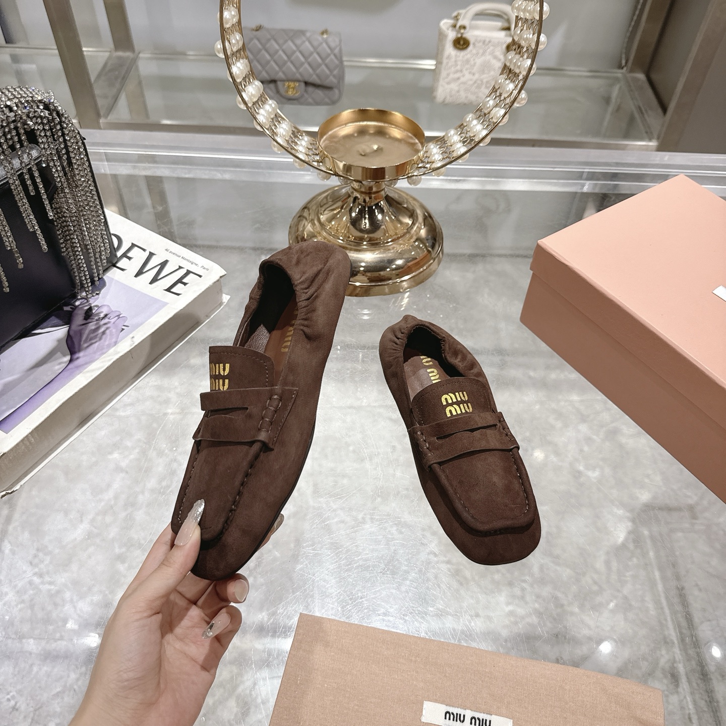Miu Miu Women's Suede Loafers Ballet Flats, Slip-On Style, Comfortable and Chic 5 i1746692359303 3164 0 3