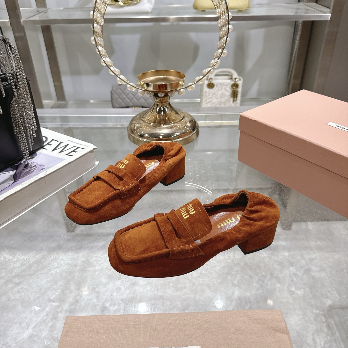 Miu Miu Women's Suede Loafers - Slip-On Block Heel Shoes 2 i1746692619321 9493 0 2