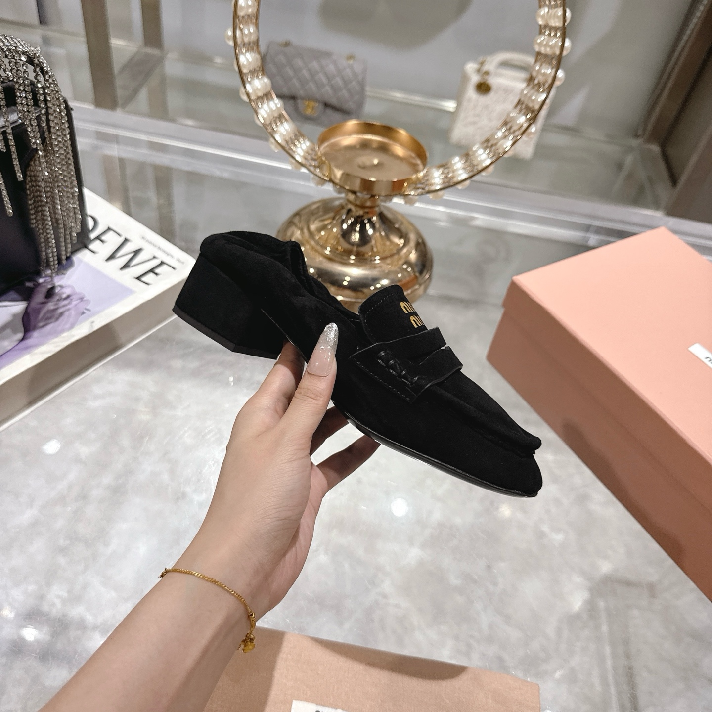 Miu Miu 25SS Loafers Ballet Pumps High Heels Shoes, Leather, Black 6 i1746692695688 7856 0 4