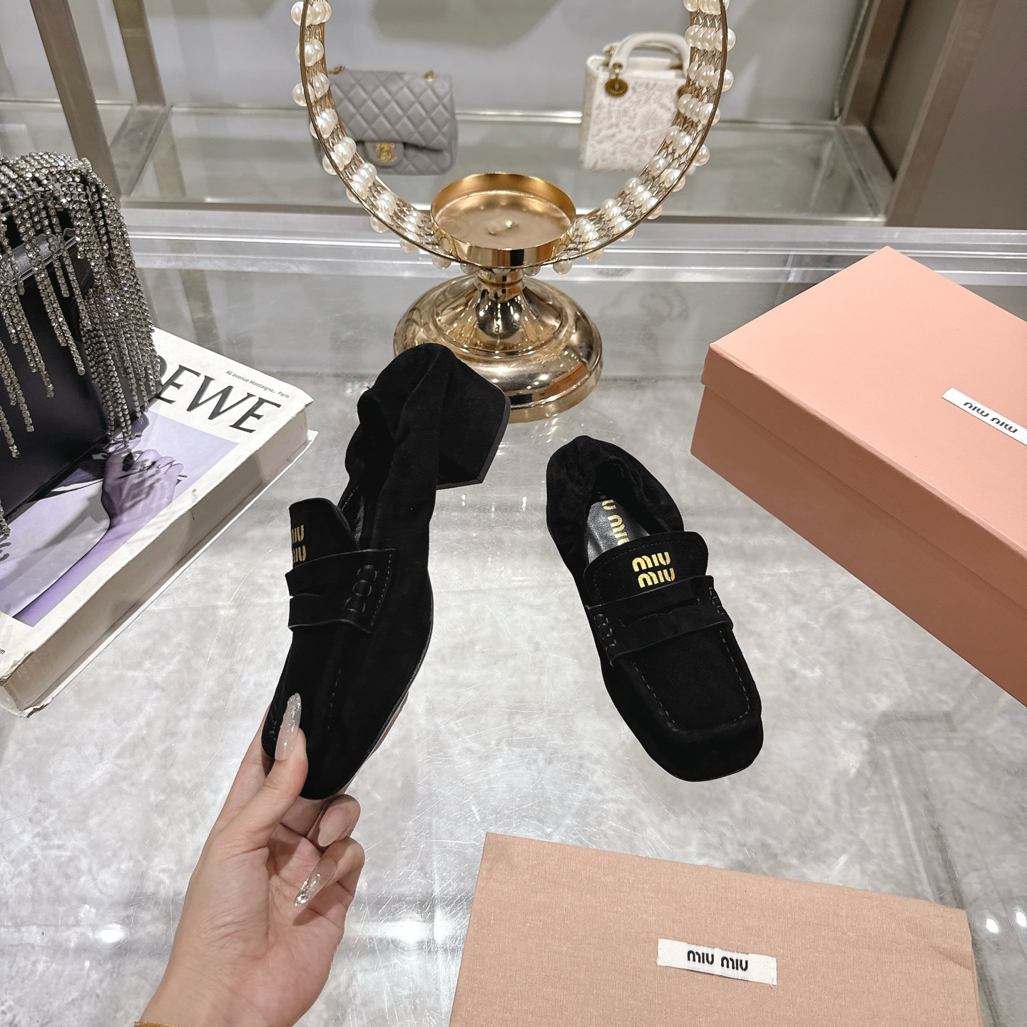Miu Miu 25SS Loafers Ballet Pumps High Heels Shoes, Leather, Black 5 i1746692695718 8786 0 3