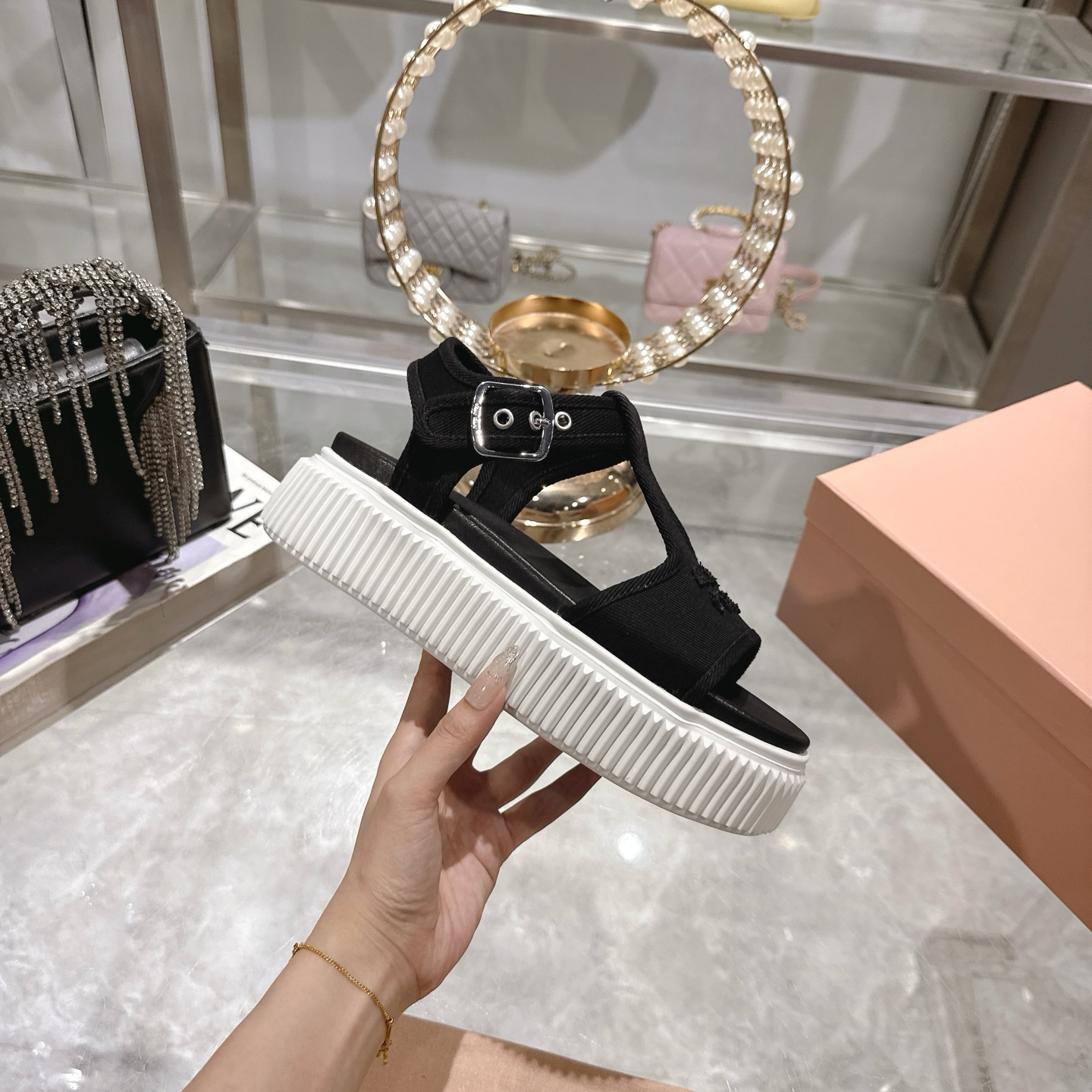 Miu Miu Espadrille Platform Sandals Open Toe Canvas Black 6 i1746693061307 5773 0 4