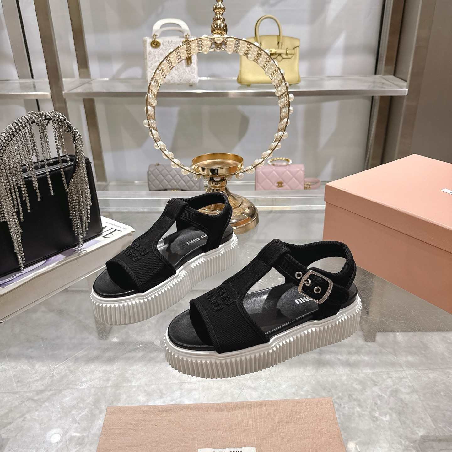 Miu Miu Espadrille Platform Sandals Open Toe Canvas Black 2 i1746693061359 3551 0 2
