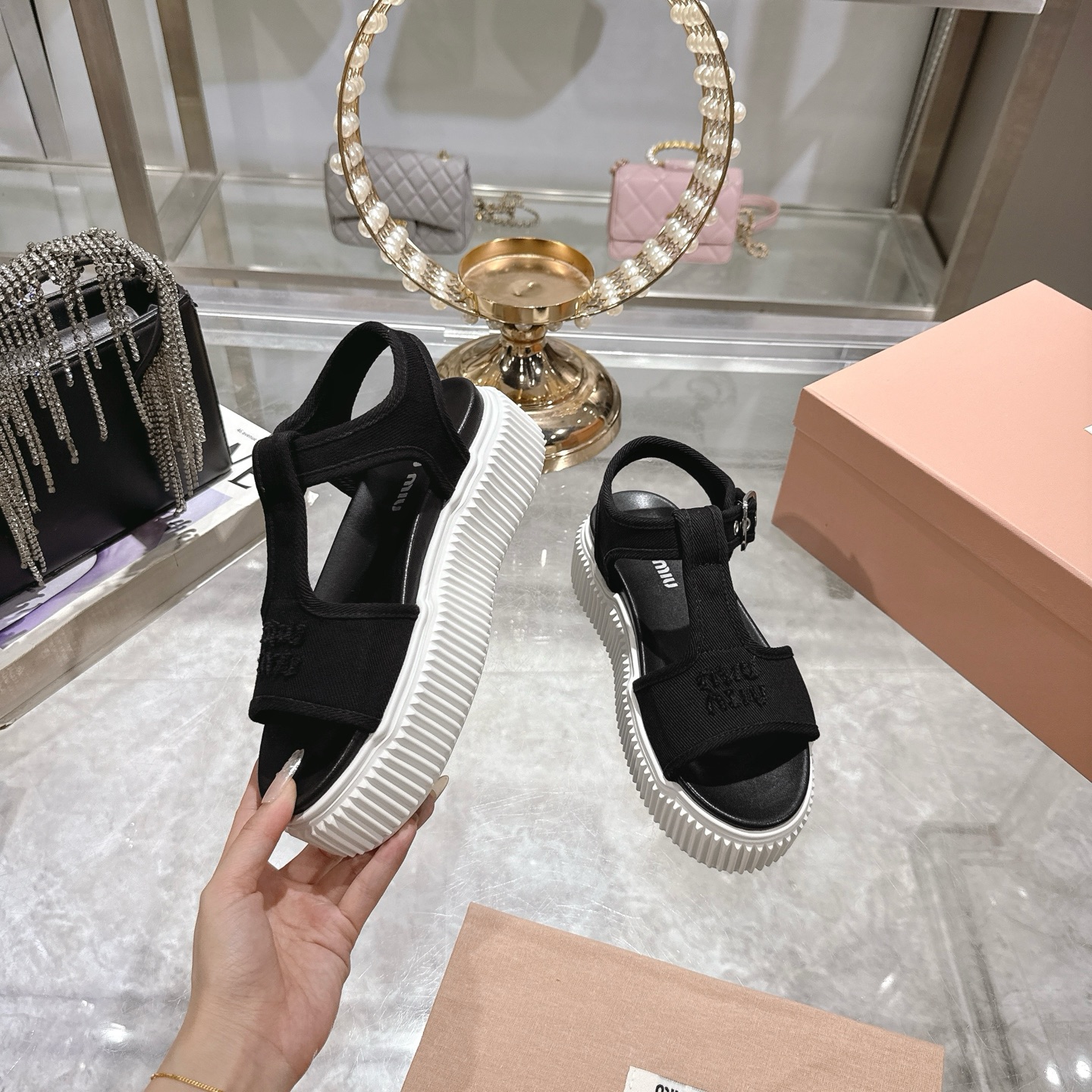 Miu Miu Espadrille Platform Sandals Open Toe Canvas Black 5 i1746693061373 5754 0 3