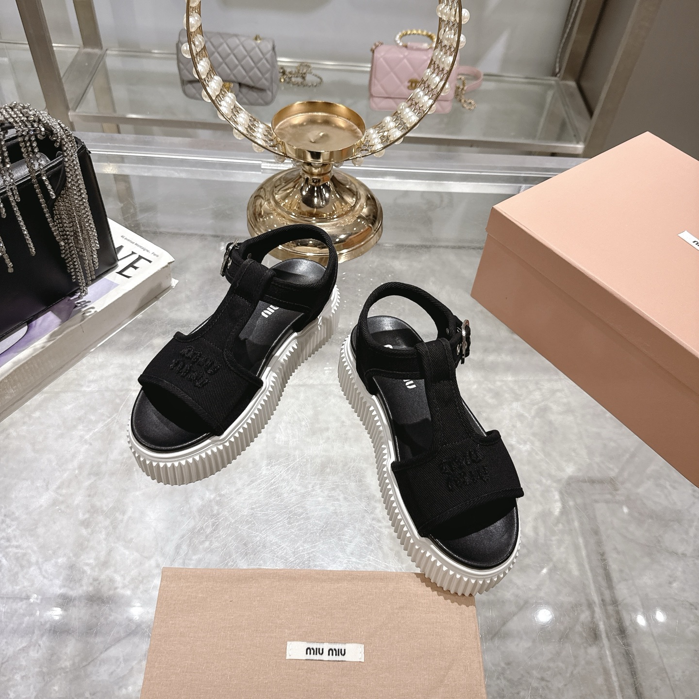 Miu Miu Espadrille Platform Sandals Open Toe Canvas Black 4 i1746693061547 5385 0 1