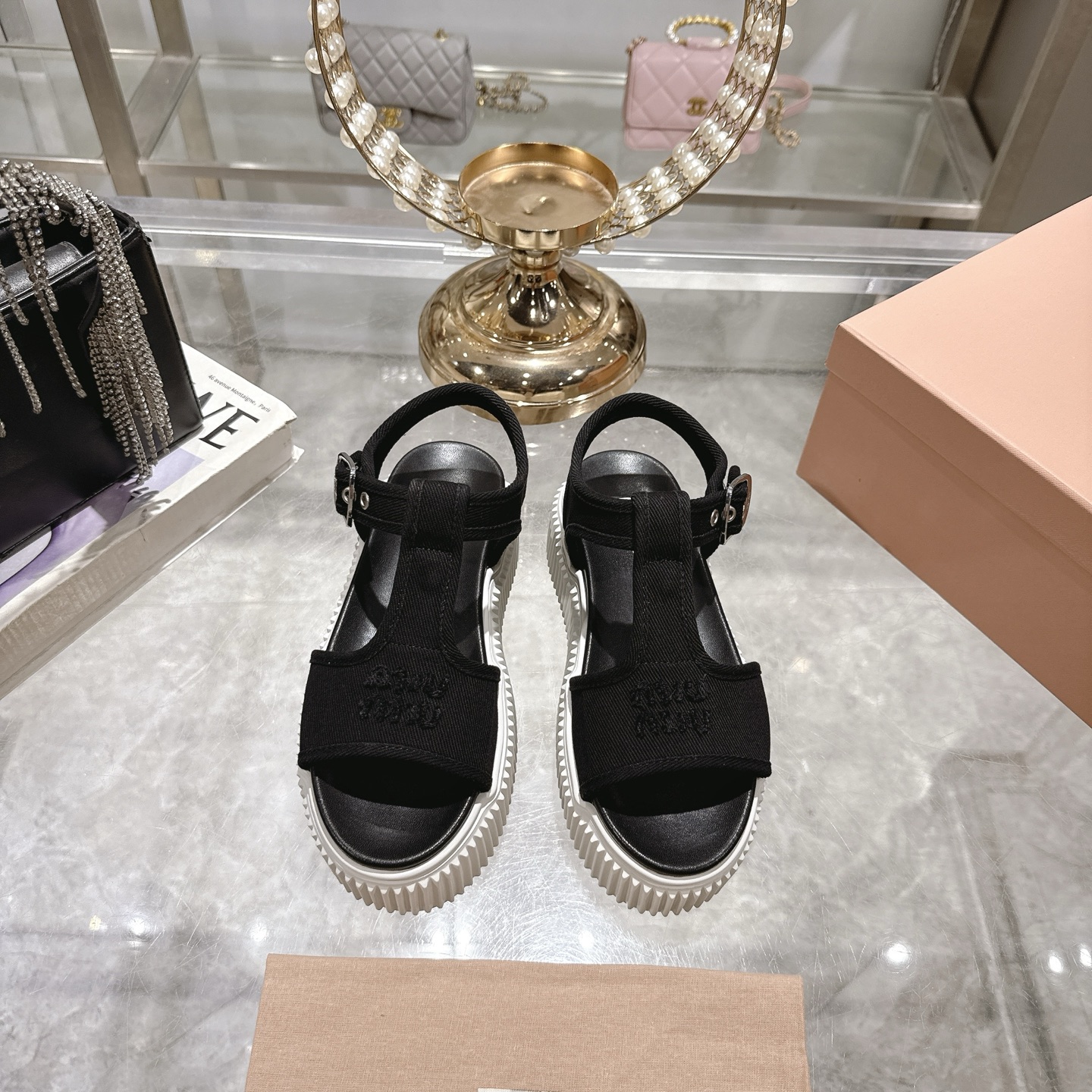 Miu Miu Espadrille Platform Sandals Open Toe Canvas Black 3 i1746693062536 4161 0 0