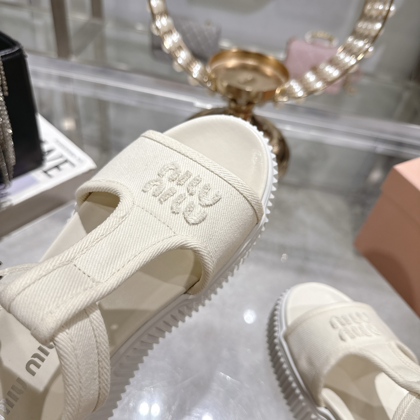 Miu Miu Canvas Platform T-Strap Sandals, Chunky Sole, Open-Toe Design 9 i1746693083000 3106 0 7