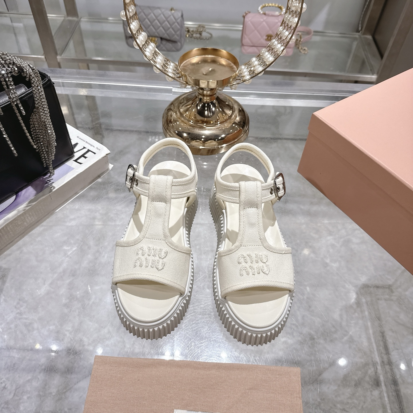 Miu Miu Canvas Platform T-Strap Sandals, Chunky Sole, Open-Toe Design 3 i1746693084295 9486 0 0