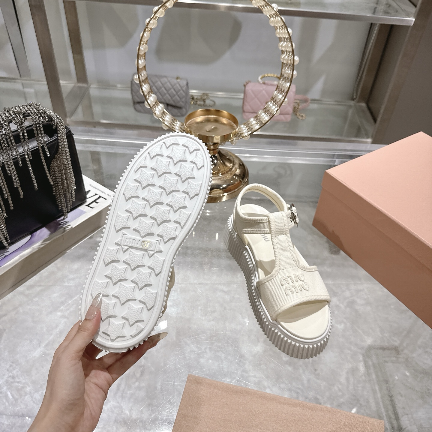 Miu Miu Canvas Platform T-Strap Sandals, Chunky Sole, Open-Toe Design 10 i1746693084324 3895 0 8