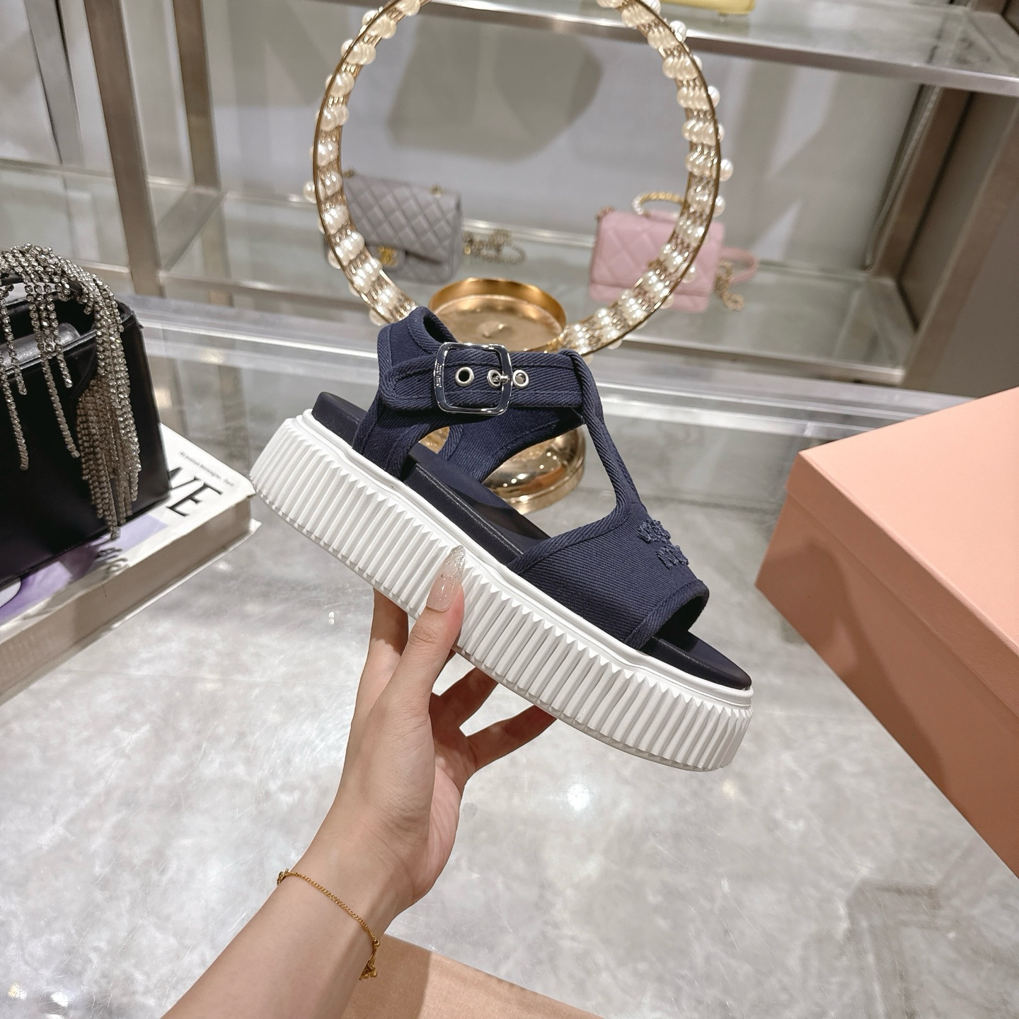 Miu Miu Women's Spring/Summer Platform Canvas Roman Toe Sandals 6 i1746693103876 7923 0 4