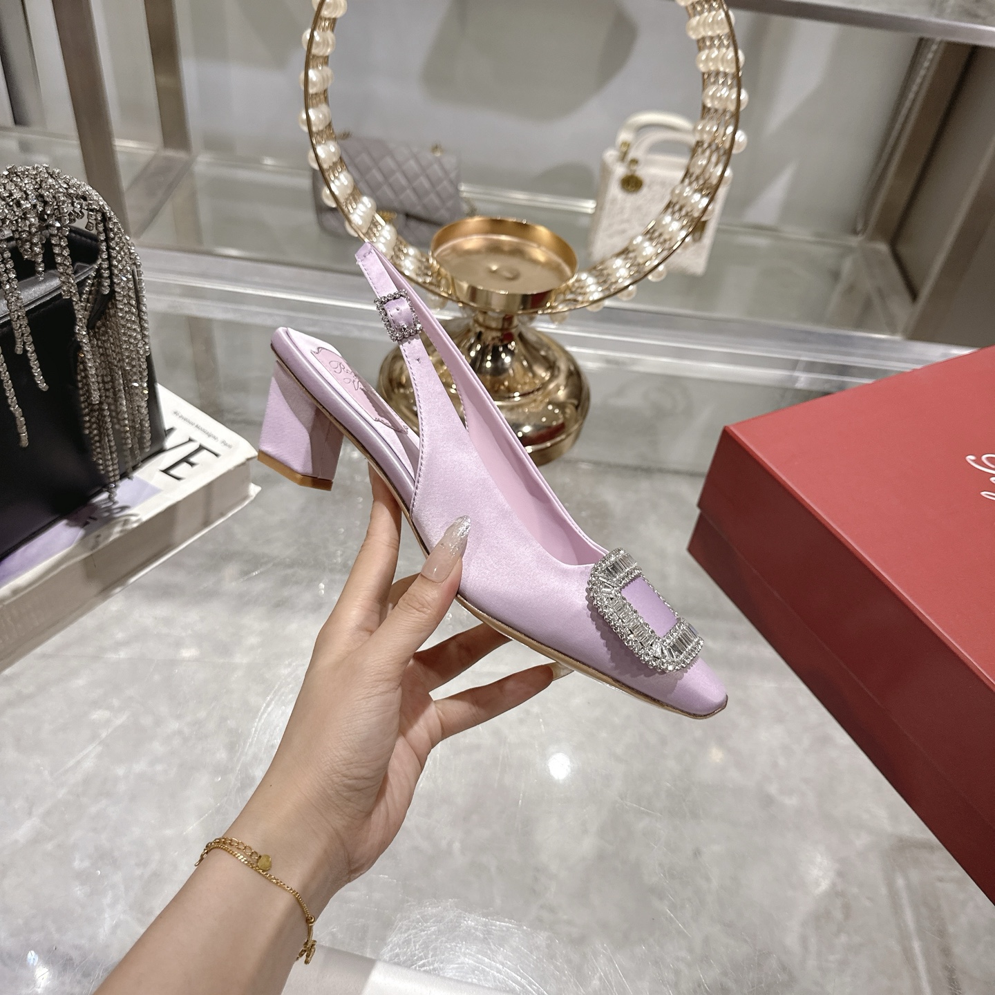 Roger Vivier Bell Vivier Silk Satin Slingback Pumps with Crystal Buckle 2 i1746700435123 5055 0 4