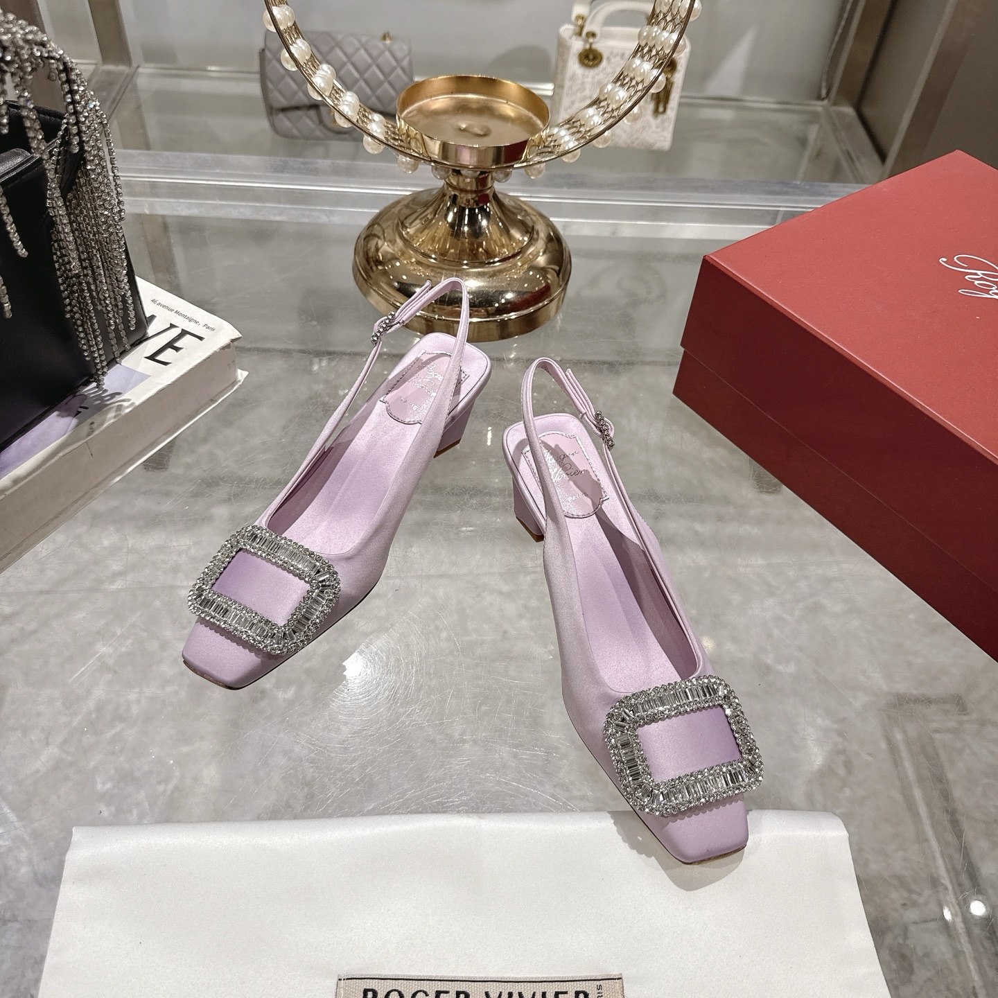 Roger Vivier Bell Vivier Silk Satin Slingback Pumps with Crystal Buckle 4 i1746700435135 7685 0 1