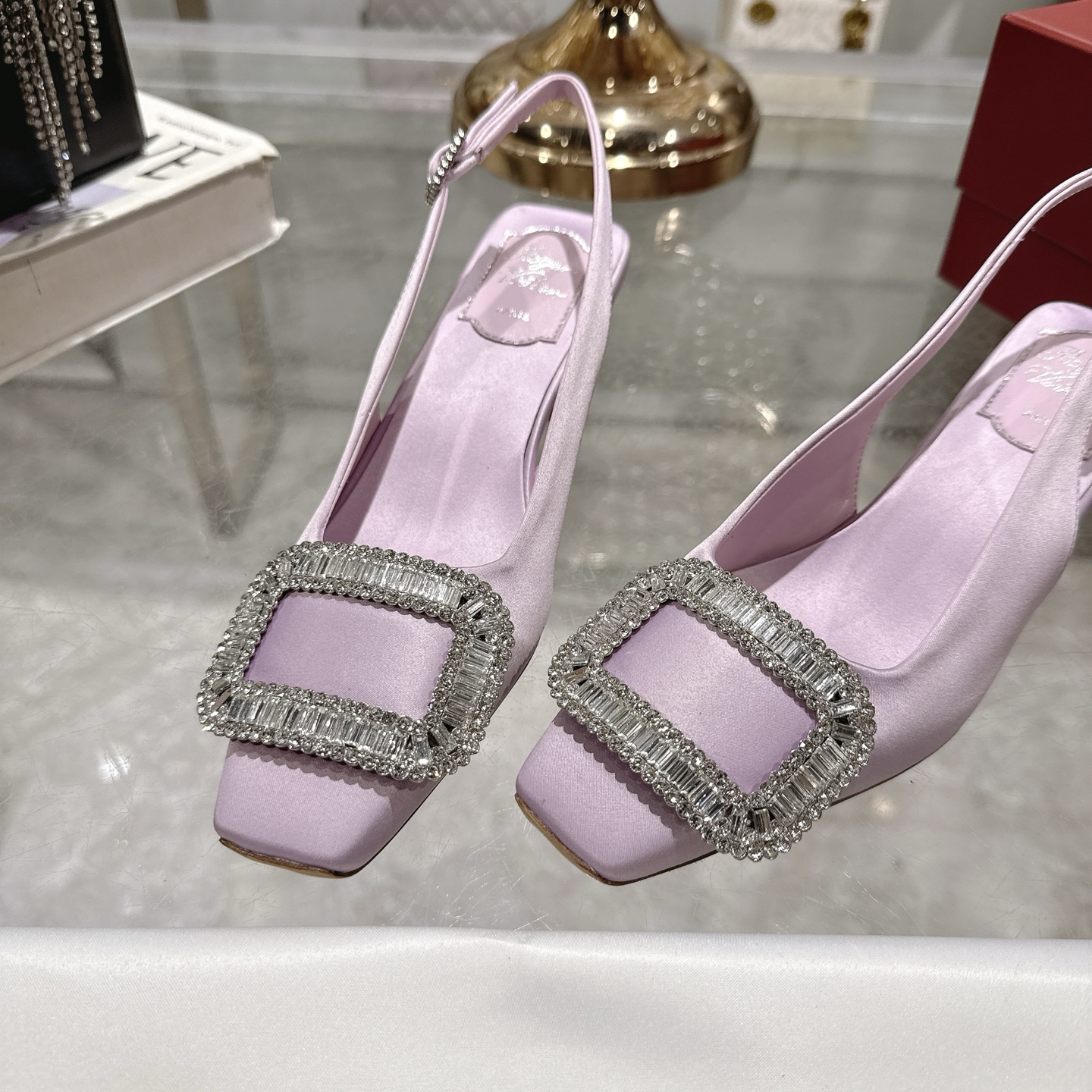 Roger Vivier Bell Vivier Silk Satin Slingback Pumps with Crystal Buckle 9 i1746700435236 8439 0 7