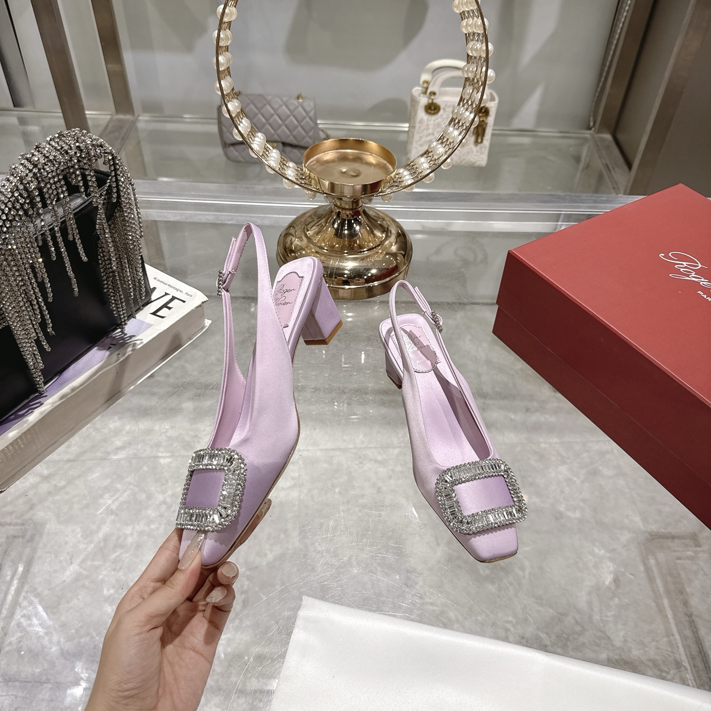 Roger Vivier Bell Vivier Silk Satin Slingback Pumps with Crystal Buckle 6 i1746700436773 9002 0 3