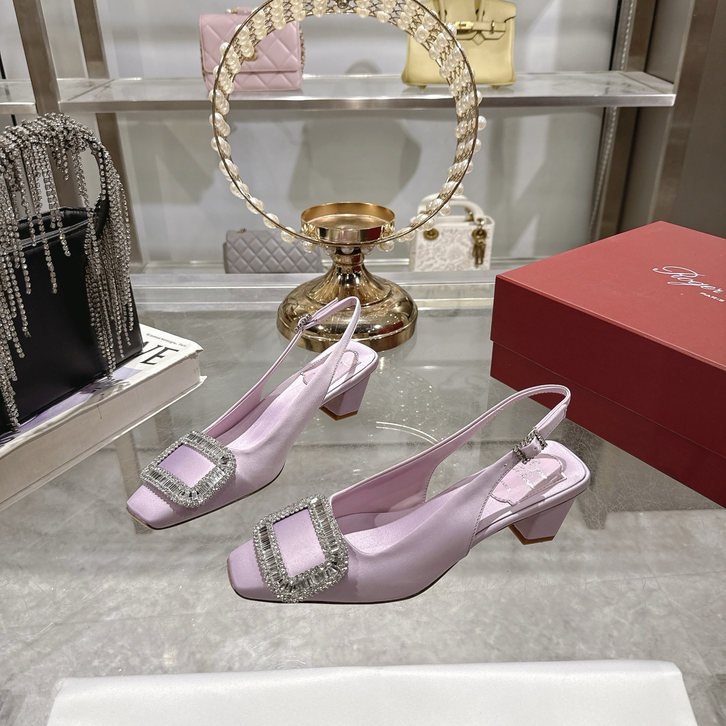 Roger Vivier Bell Vivier Silk Satin Slingback Pumps with Crystal Buckle 5 i1746700436782 7797 0 2