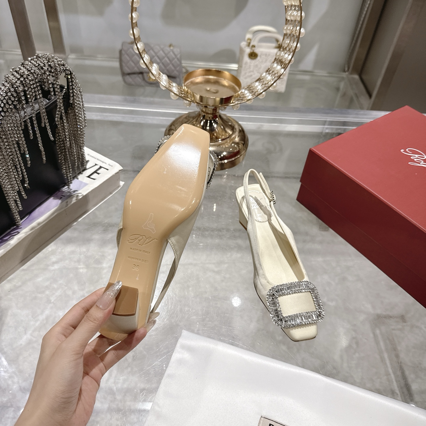 Roger Vivier Bell Vivier Silk Slingback Heels with Crystal Buckle 10 i1746702117187 2240 0 8