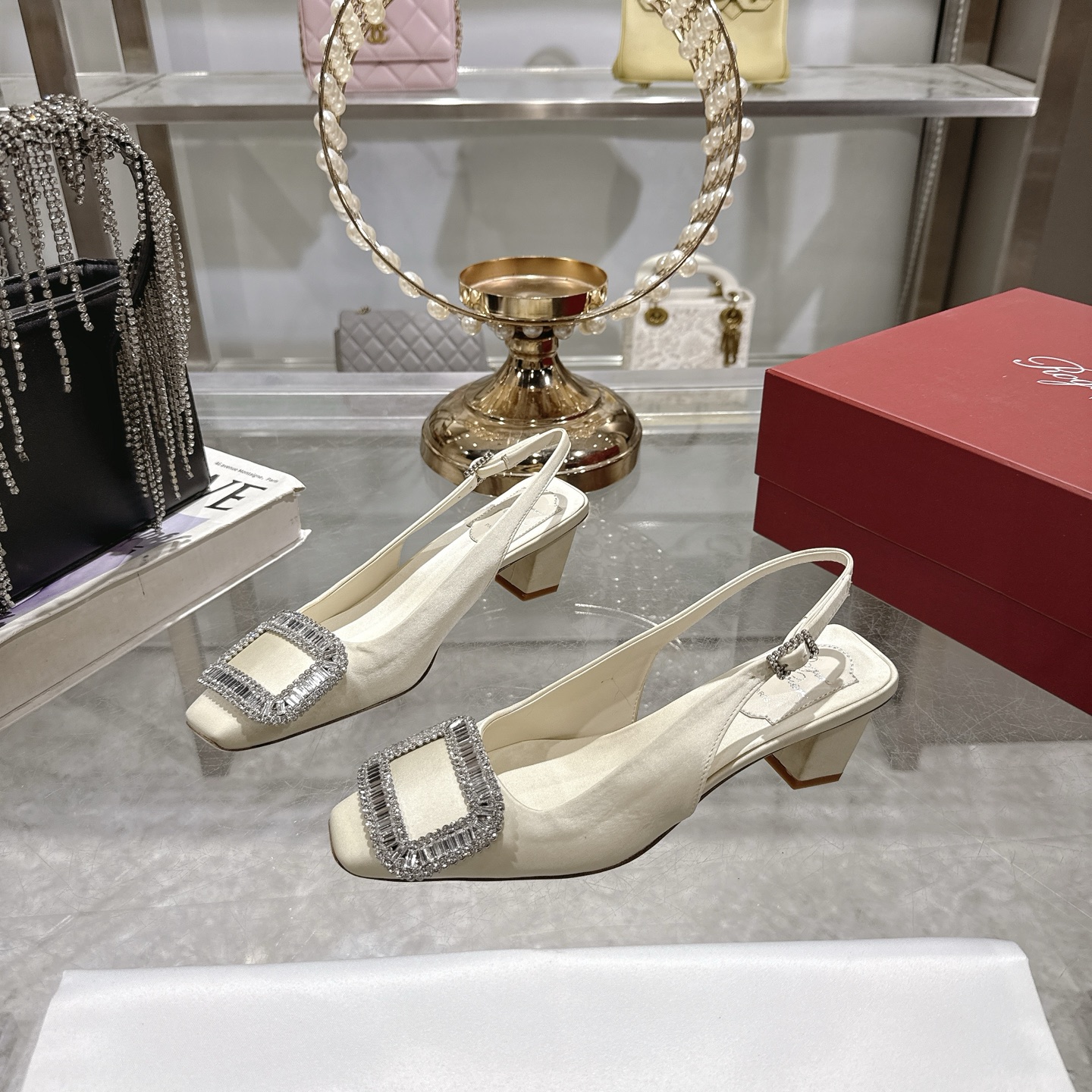 Roger Vivier Bell Vivier Silk Slingback Heels with Crystal Buckle 2 i1746702117416 9442 0 2