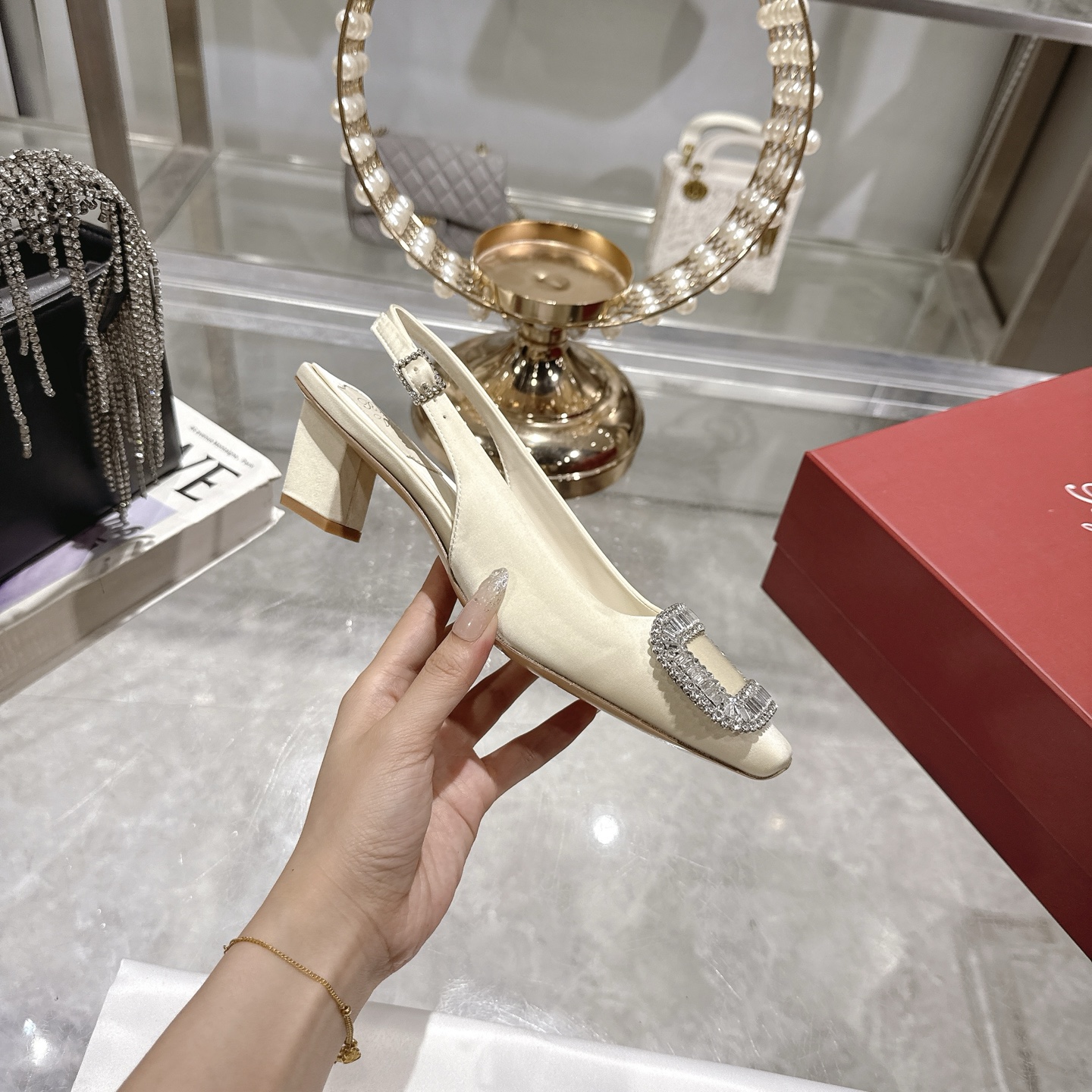 Roger Vivier Bell Vivier Silk Slingback Heels with Crystal Buckle 6 i1746702119164 230 0 4