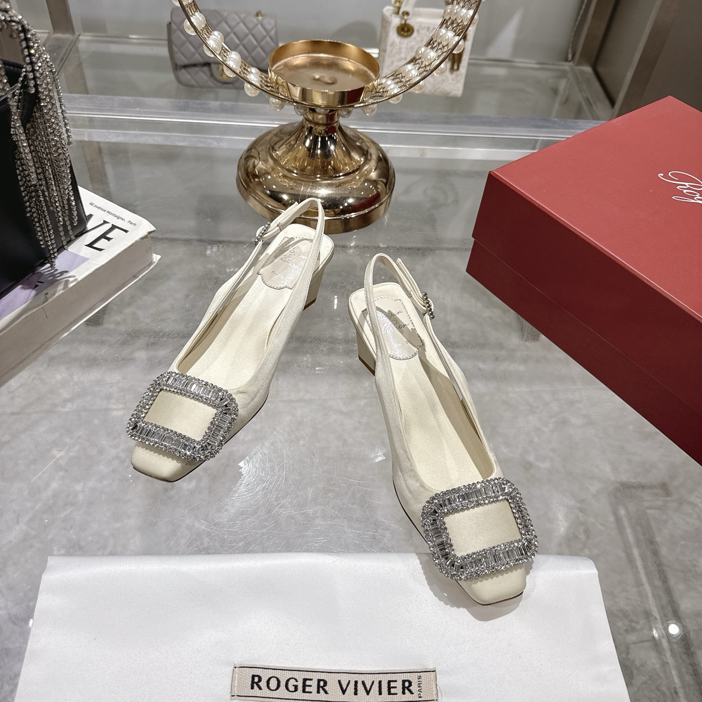 Roger Vivier Bell Vivier Silk Slingback Heels with Crystal Buckle 4 i1746702119195 7500 0 1