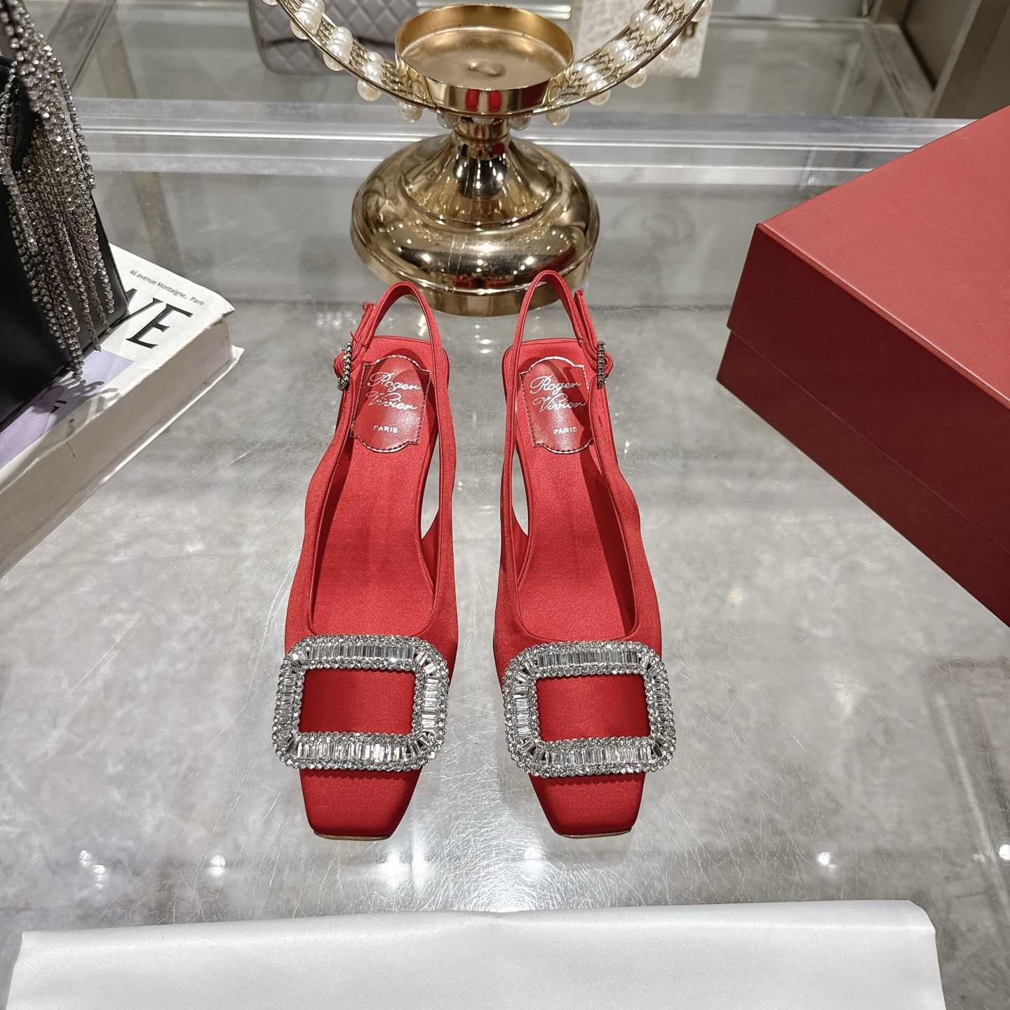 Roger Vivier Bell Vivier Crystal-Embellished Slingback Pumps - Red Satin 3 i1746702143633 4875 0 0