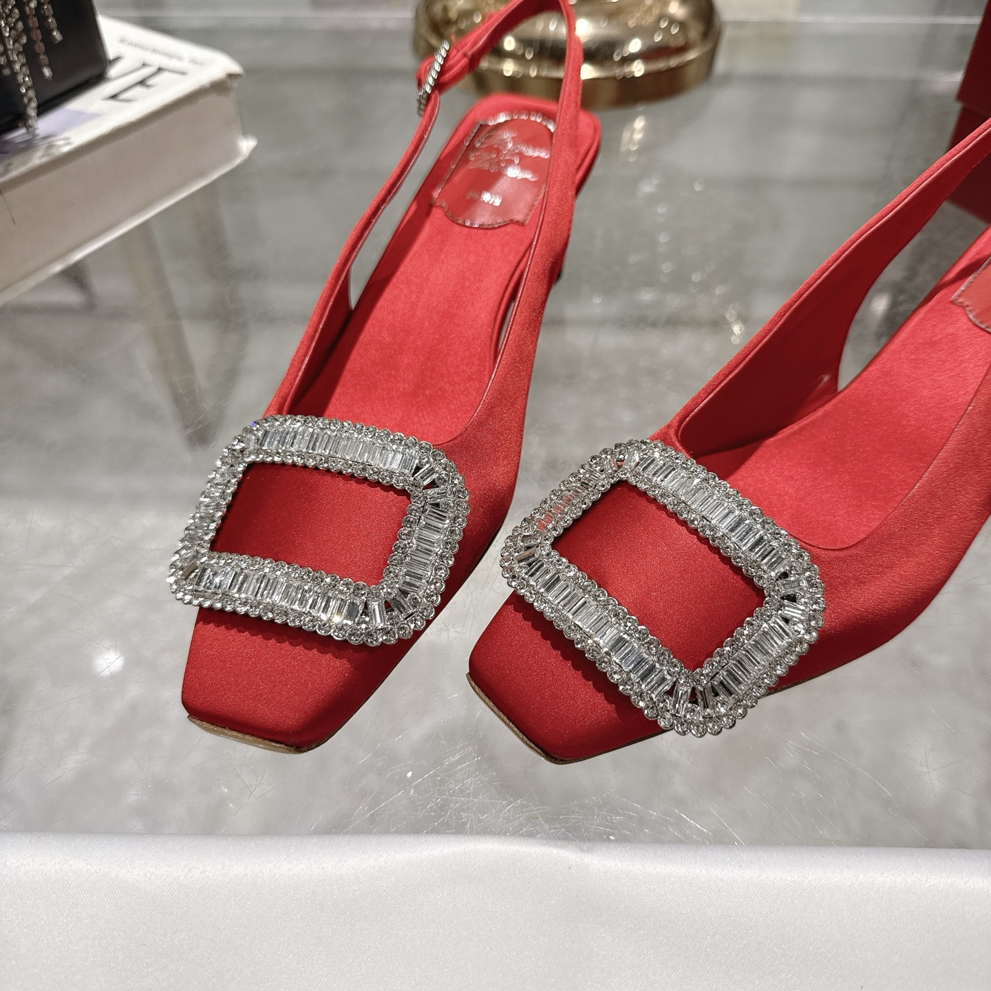 Roger Vivier Bell Vivier Crystal-Embellished Slingback Pumps - Red Satin 9 i1746702143762 2772 0 7
