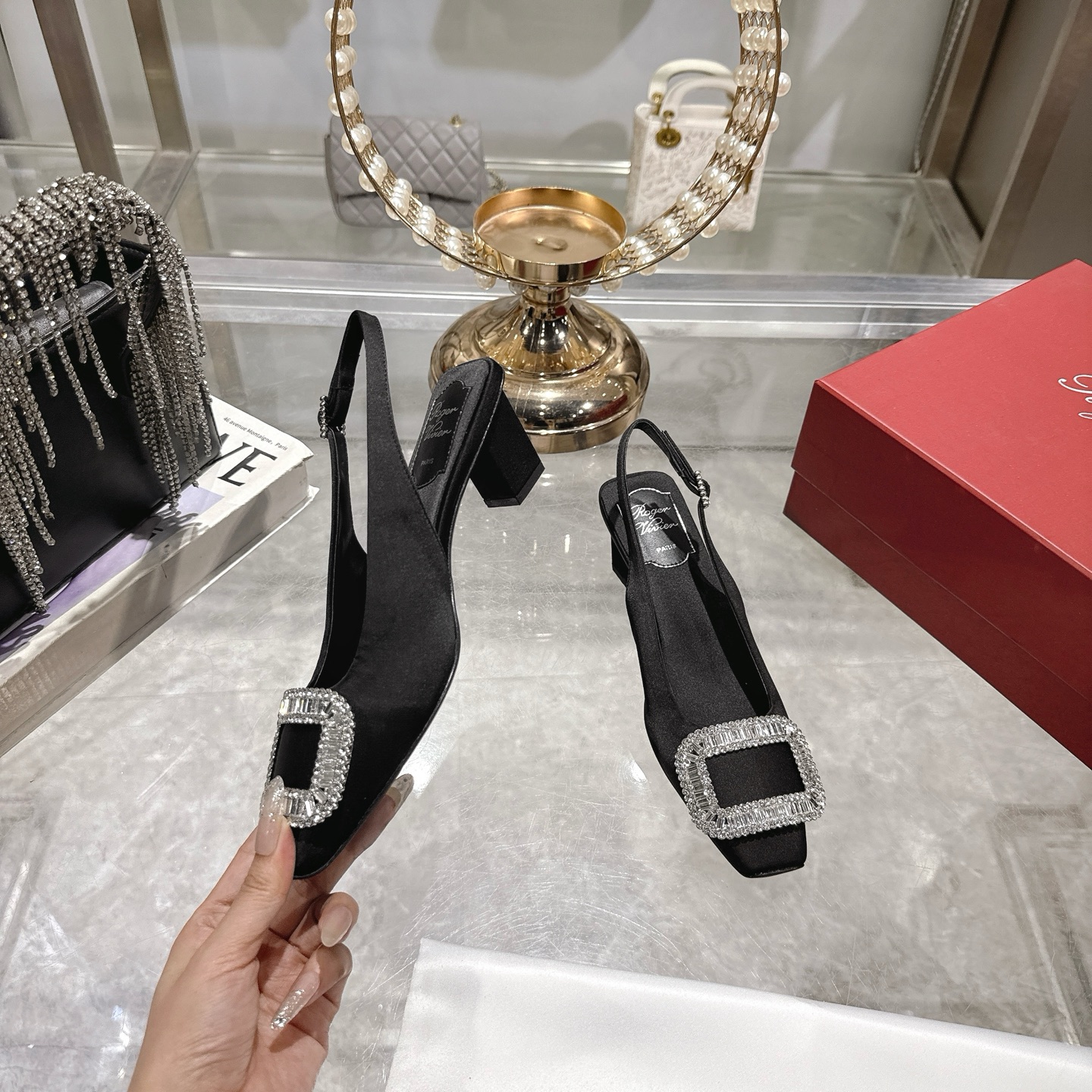 Roger Vivier Bell Vivier Silk Satin Slingback Pumps with Crystal Buckle 5 i1746702266934 2443 0 3