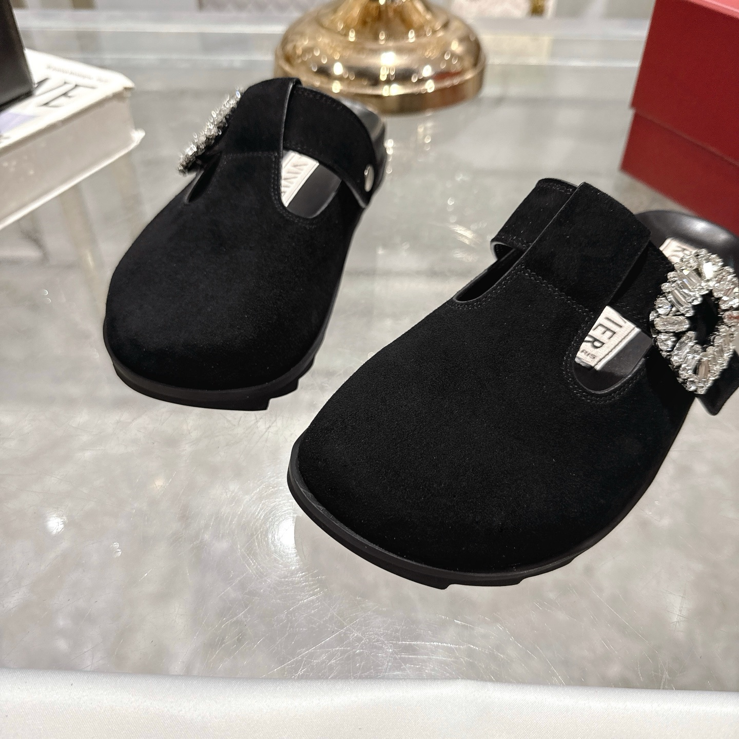 Roger Vivier Viv' Rangers Mules with Crystal Buckle in Black Suede 9 i1746703133197 7117 0 7