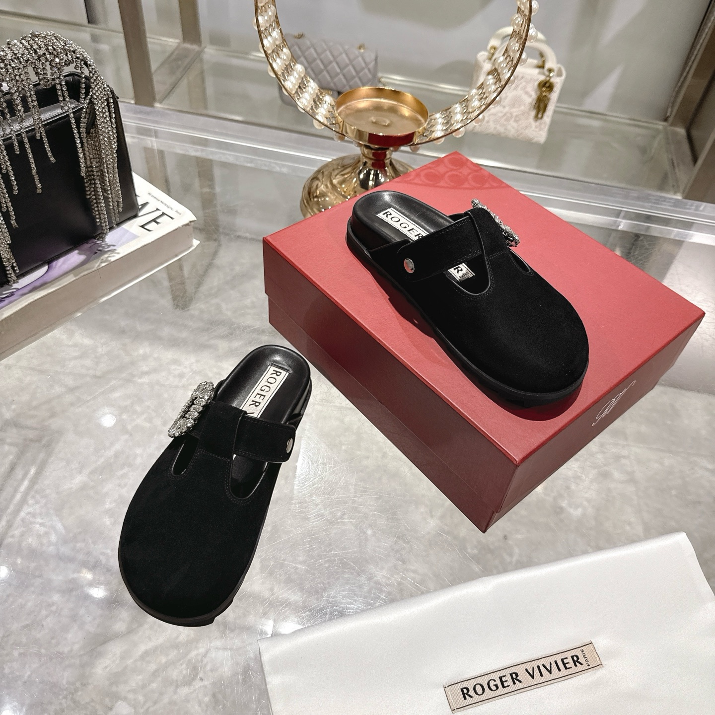Roger Vivier Viv' Rangers Mules with Crystal Buckle in Black Suede 7 i1746703133221 8592 0 5