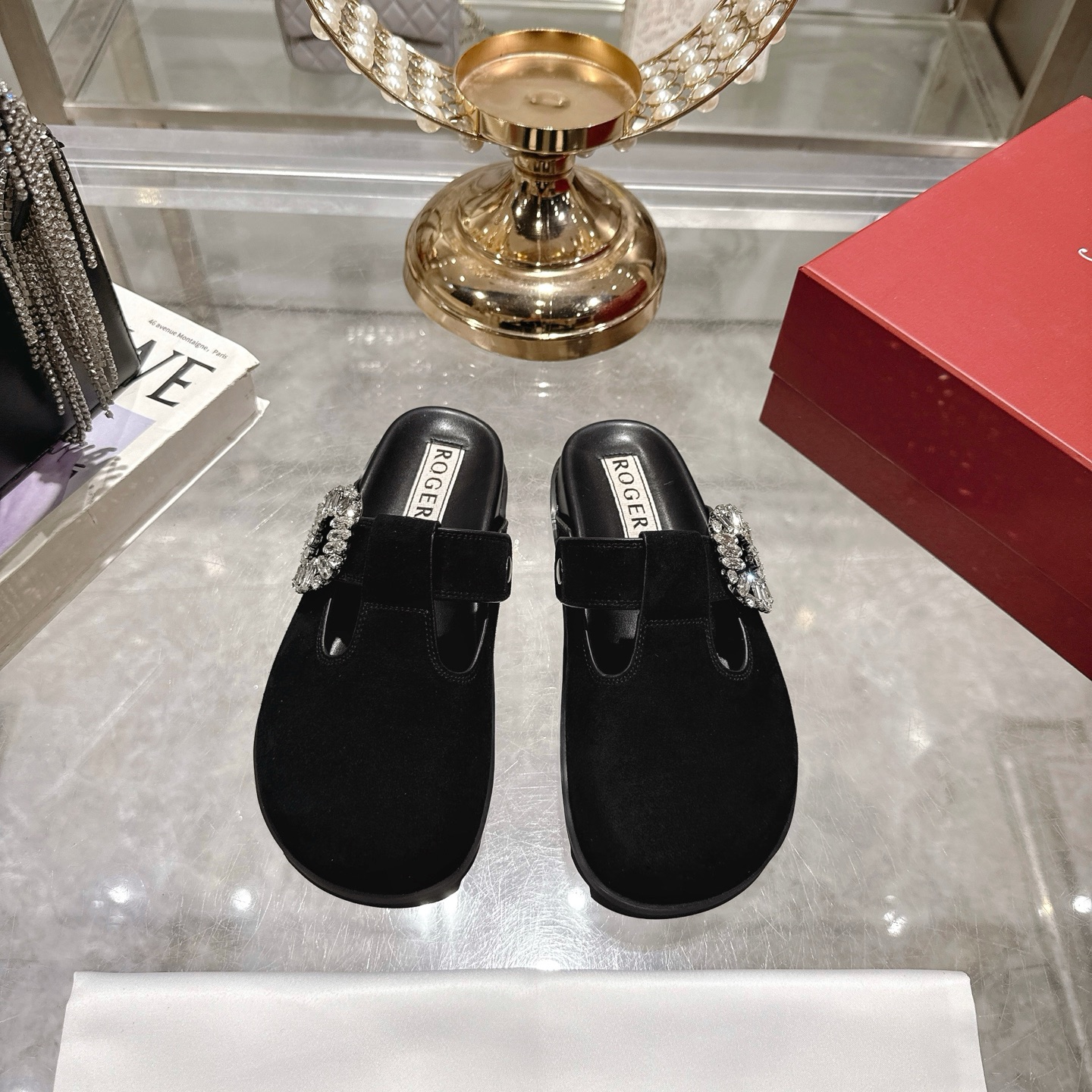 Roger Vivier Viv' Rangers Mules with Crystal Buckle in Black Suede 3 i1746703133231 5707 0 0